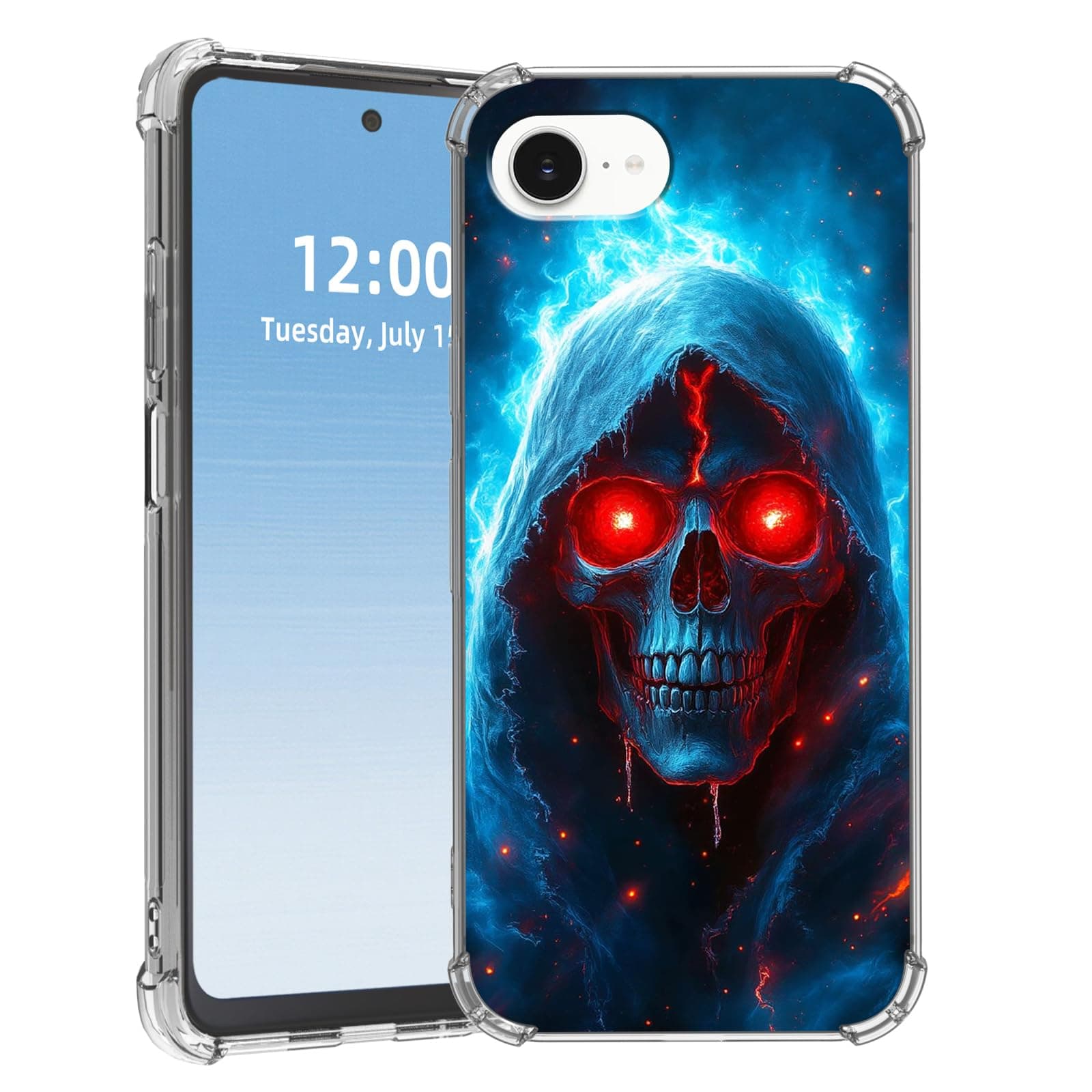 HGGJFLYX for iPhone 16E Case, Lightweight Slim Transparent Clear TPU Shockproof Four Corner Phone Case, Scratch-Resistant Full Body Protective Bumper Cover for iPhone 16E,Red Eyed Skull