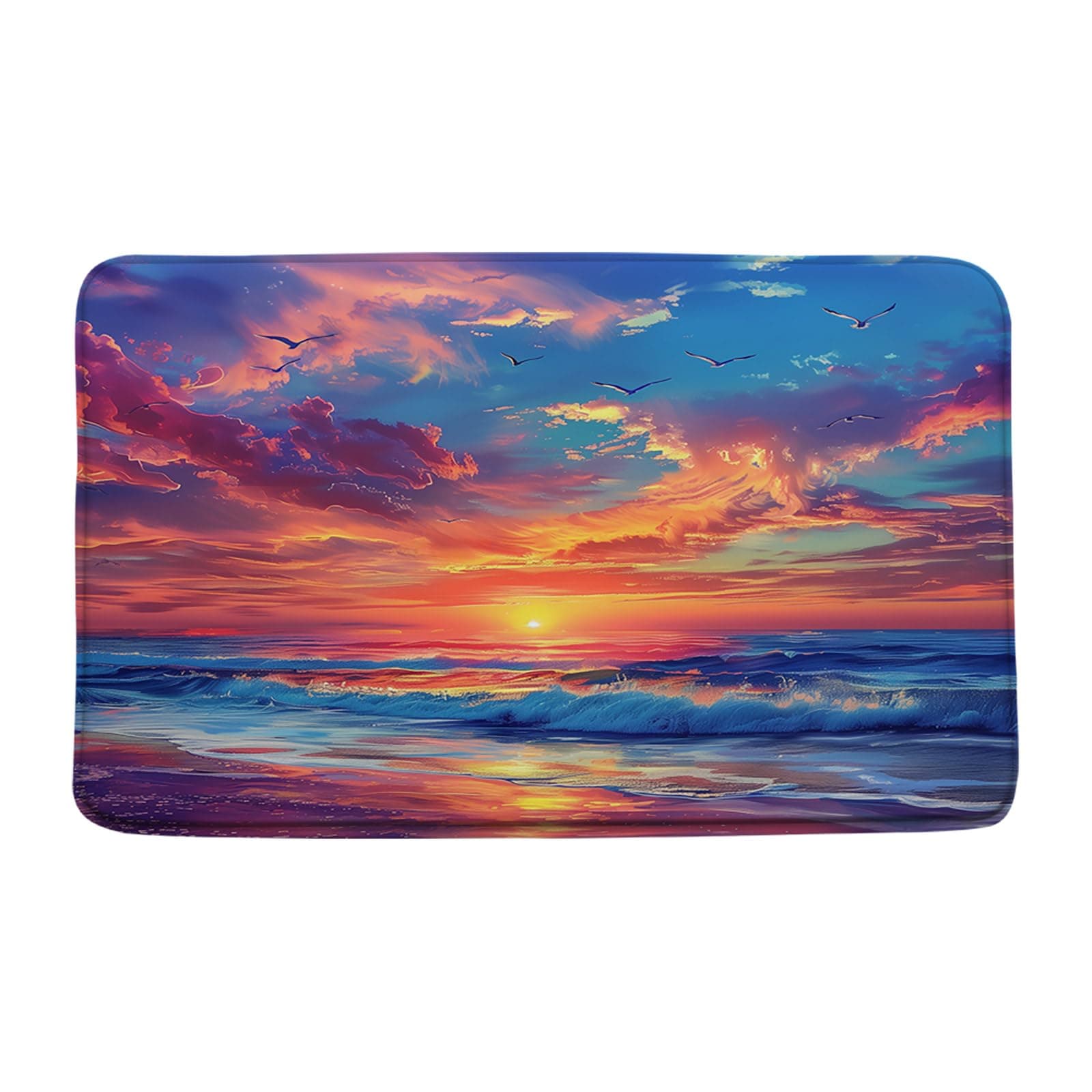 HYKHYK Beach Sunset Bath Mat Tropical Ocean Seagull Seaside Sea Wave Coastal Oil Painting Bathroom Bath Rugs Microfiber Memory Foam(16x48 Inch)