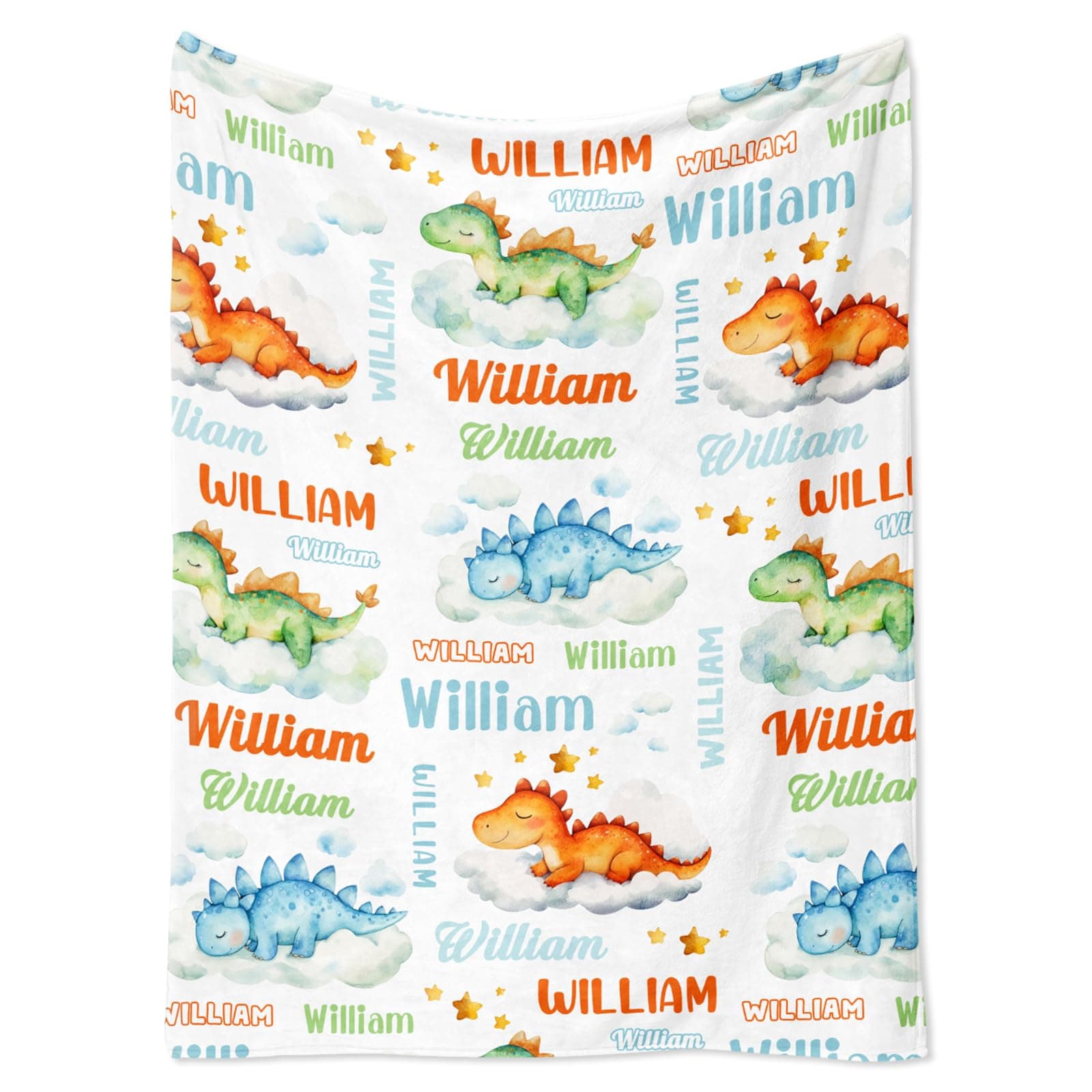 Customizedbee Personalized Dinosaur Blanket for Boys - Custom Baby Blanket with Name for Kids, Toddler - Perfect for Baby Shower, Christmas, Birthday Gifts