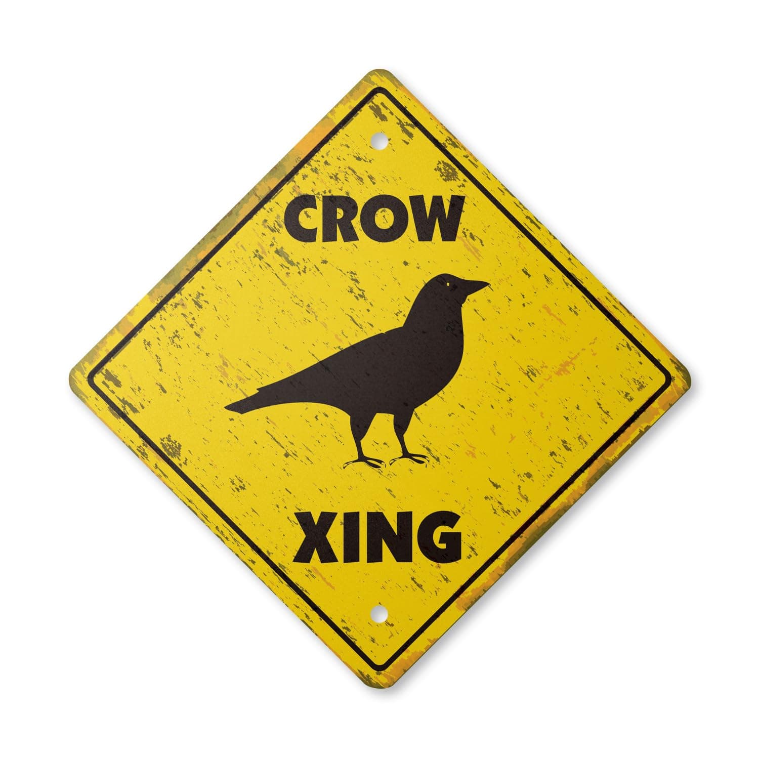 Crow Vintage Crossing Sign Zone Xing | Indoor/Outdoor Plastic | 17" Tall Rustic Black Bird eat Scare Fly Recipe