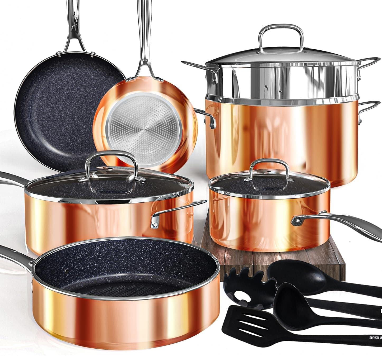 DUXANO Deluxe 14PC Healthy Pots and Pan With 9H Anti-scratch Coating, 2-Layer Non-Stick Ceramic&PFAS Free, Sensitively&Evenly Induction Cooking, Enhanced Flavor with Infrared Cookware, D