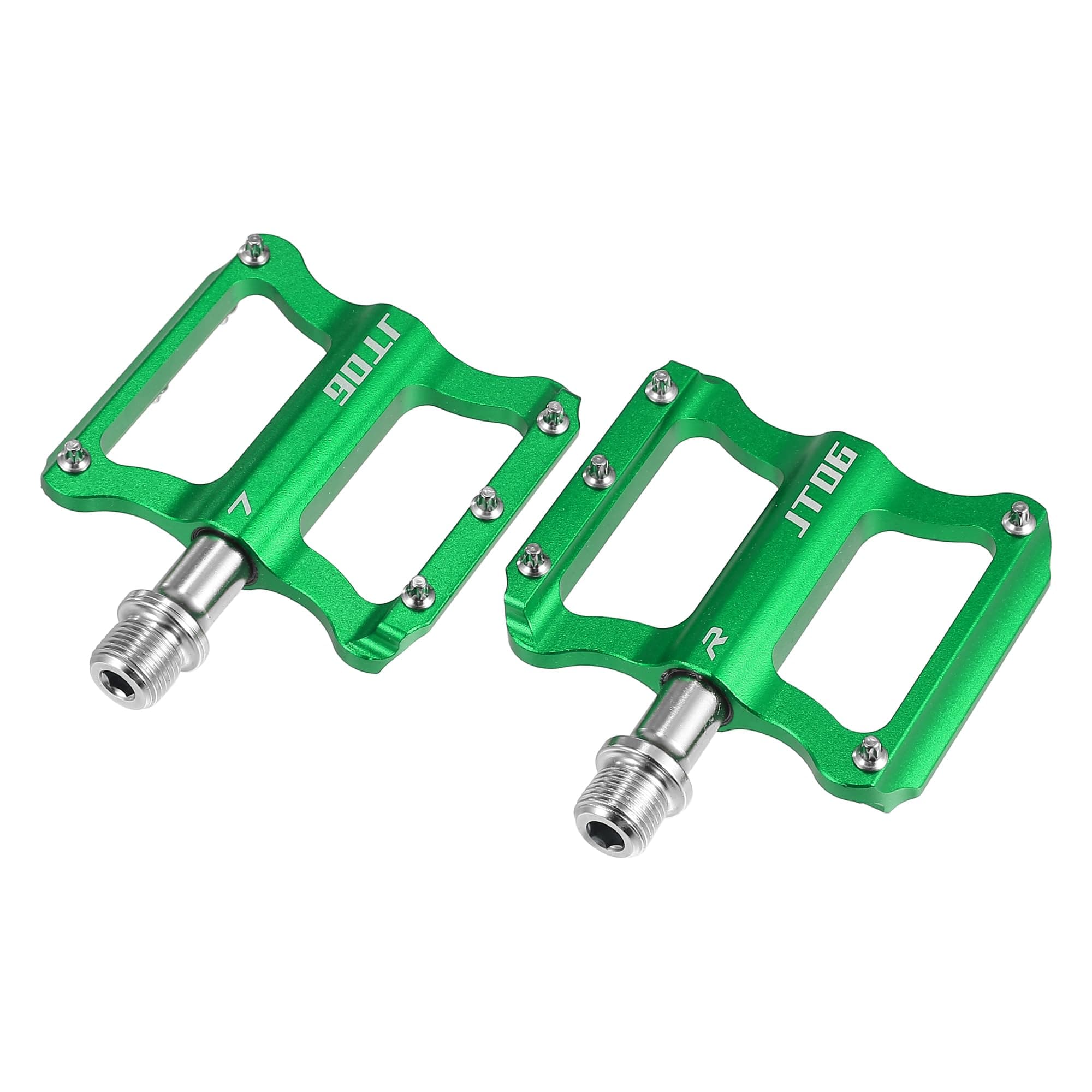 X AUTOHAUX 1 Pair Aluminum Alloy Rear Foot Peg Flat Pedal Footrests Universal Replacement Green Fit 9/16 Inch Axles BMX MTB Bike Bicycle