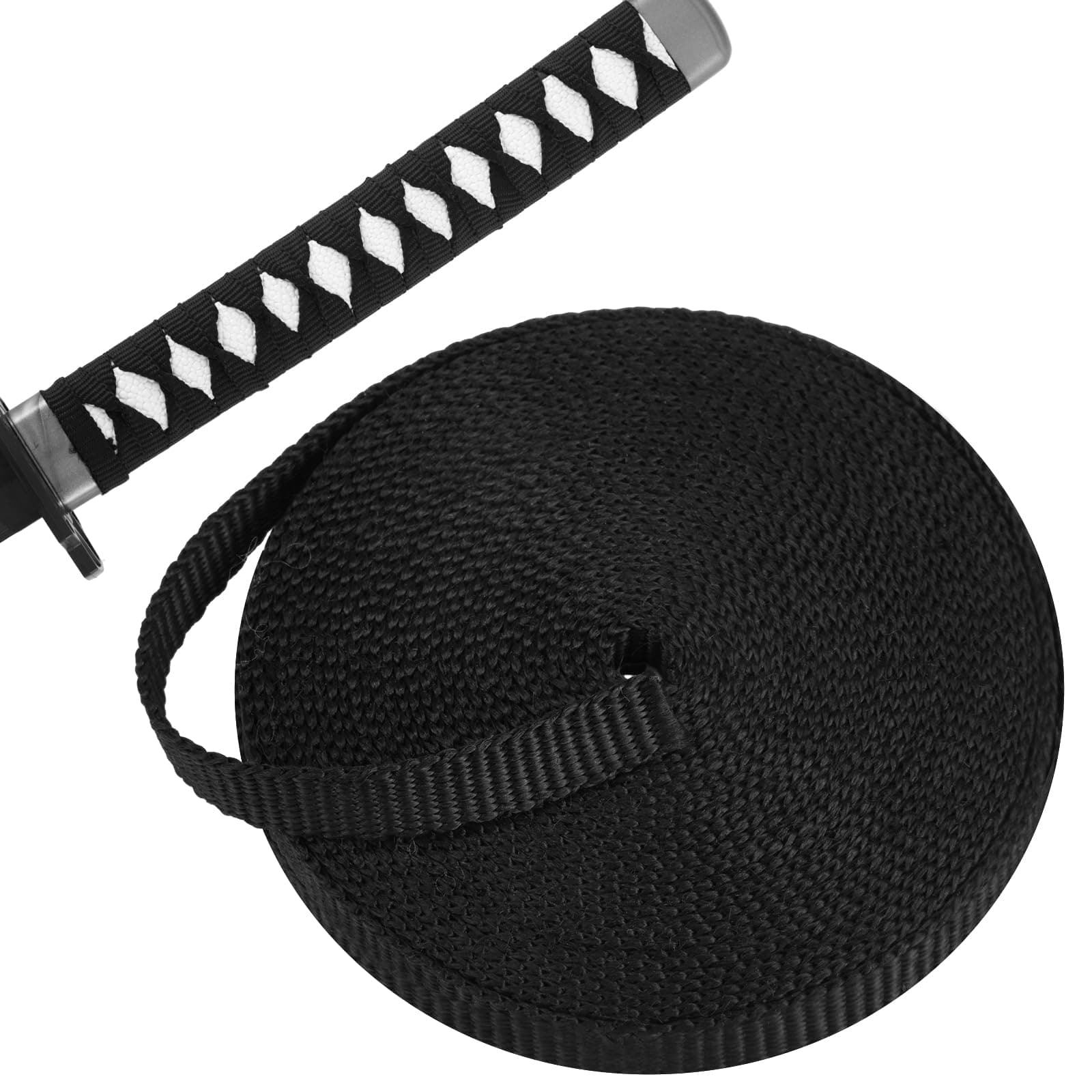 SATINIOR 5.5 Yards/5m Black Ito Sageo Cord Synthetic Silk 0.4 Inch Wide Ito Sageo Wrapping Cord for Japanese Samurai Katana Swords Handle Rope