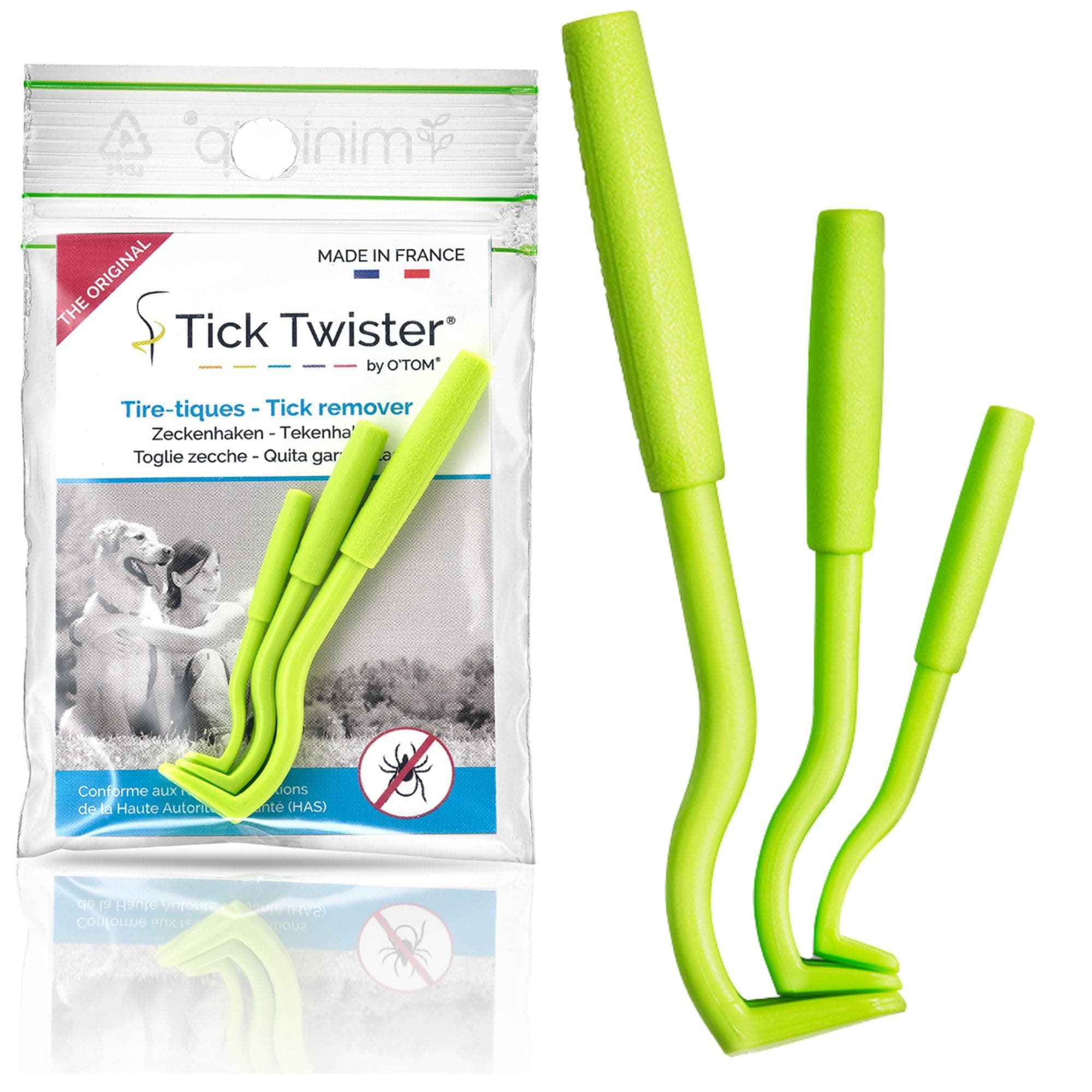 Tick Twister Tick Remover Tools for Dogs, Cats and Humans 3 Pcs - Safe and Pain Free Tick Removal of Small, Medium and Large Ticks - Made in France by O'Tom