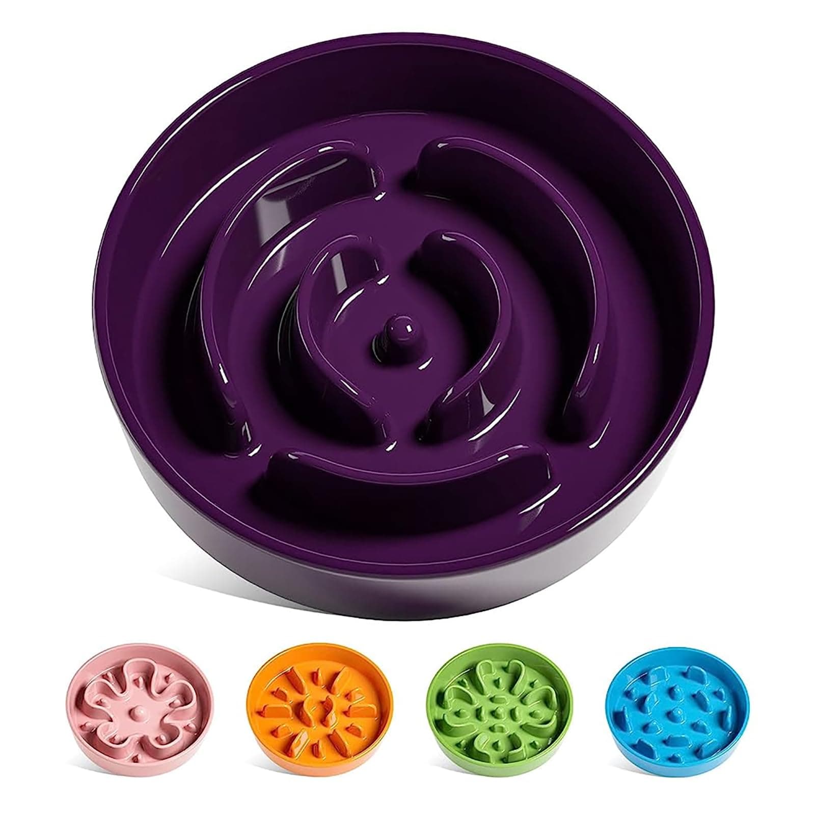 LE TAUCI Ceramic Slow Feeder Dog Bowl, 3 Cups for Medium Large Breed, Maze Design for Fast Eaters, Slows Down Eating, Puzzle Feeding Dish, Maze Purple