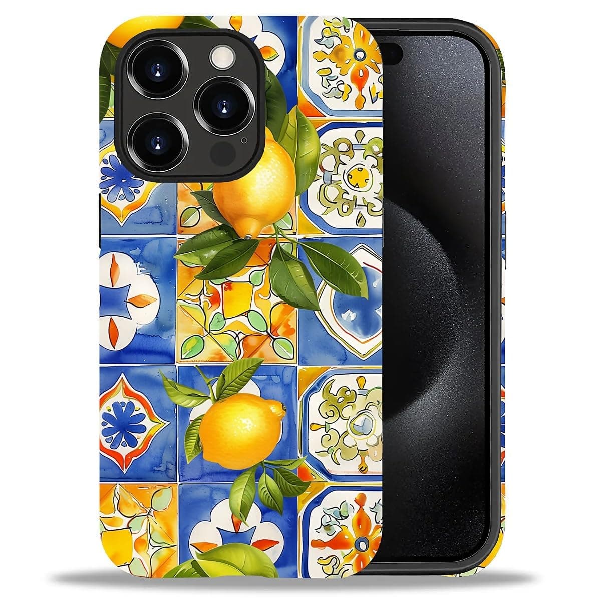 FKBRCL4U for iPhone 15 Pro Max Case, Hybrid 2-Layer Silicone Protective Matte Case for Girl Women Sicilian Summer Citrus Pattern for iPhone 15 Pro Max
