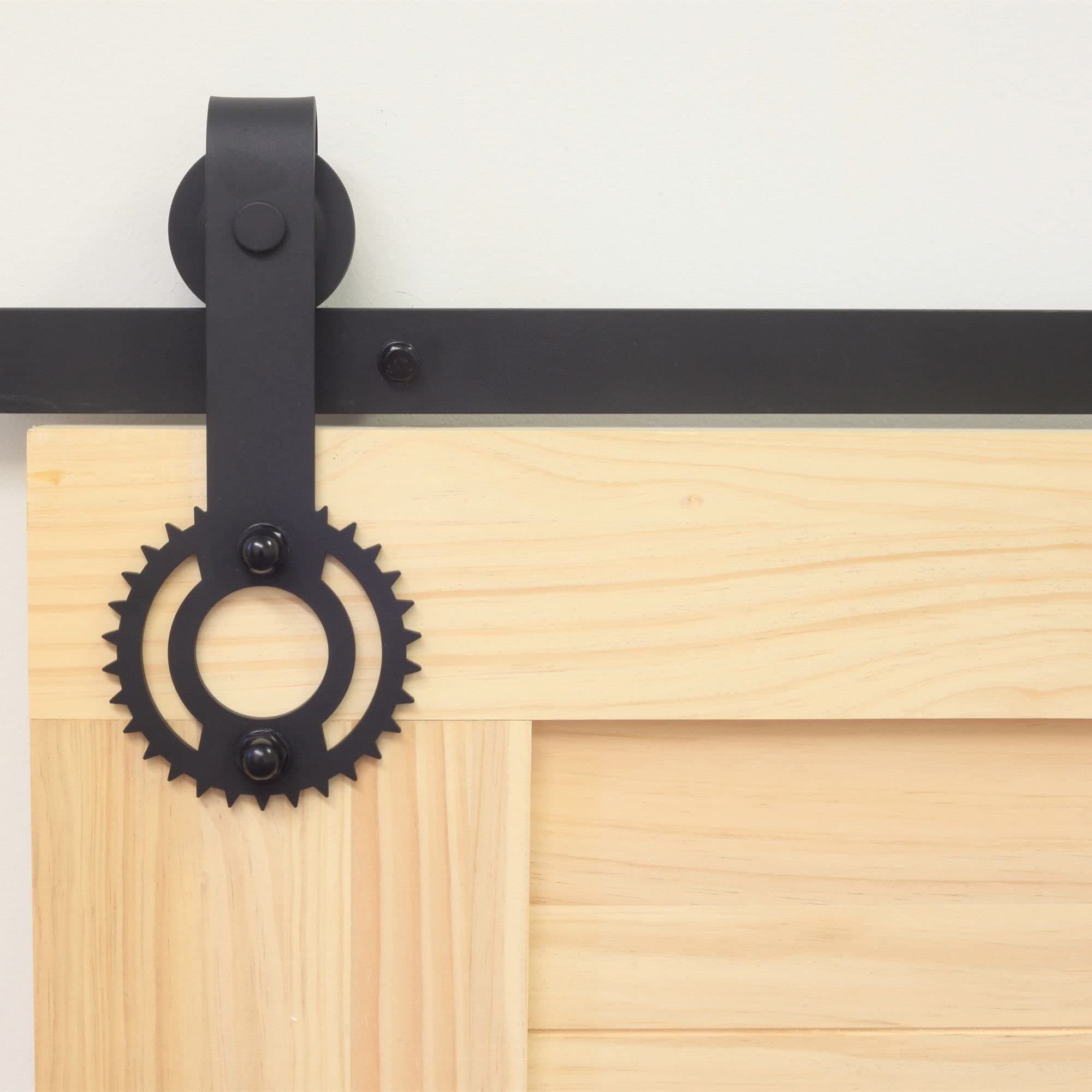Homacer Sliding Barn Door Hardware Standard Double Door Kit, 6.6FT Flat Track Gear Design Roller, Black Rustic Heavy Duty Interior Exterior Use