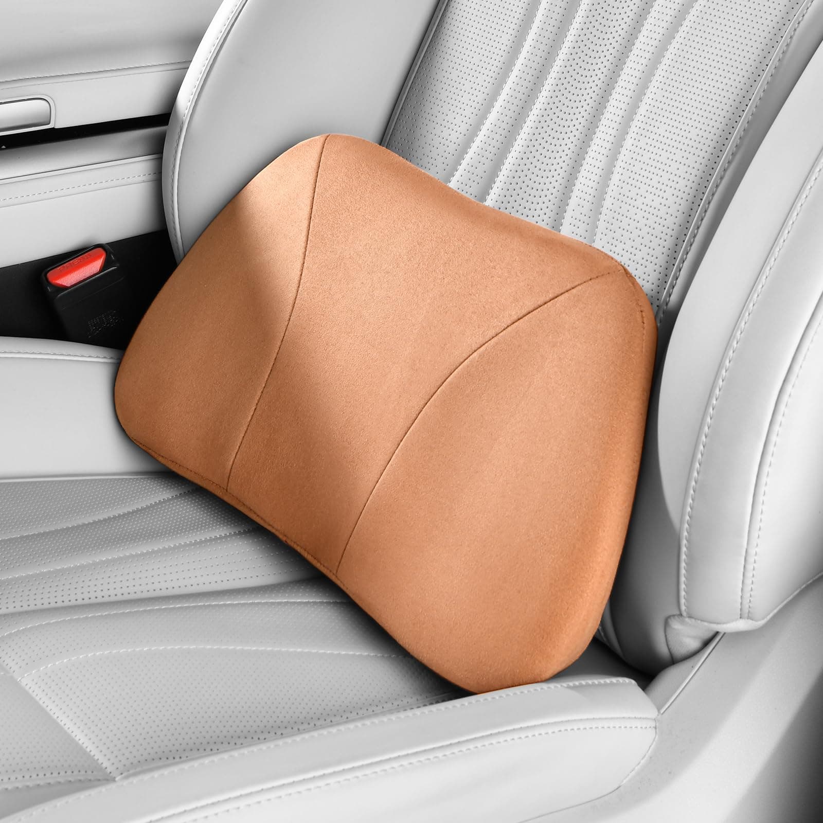 POKSRI Lumbar Support Pillow,Back Pain Relief Cushion,fits Tightly Around the Waist,Memory Foam,Skin-Friendly Suede Fabric,fit Car Drive,Office Chair,Rest seat,Improve Posture,Portable,39x22cm
