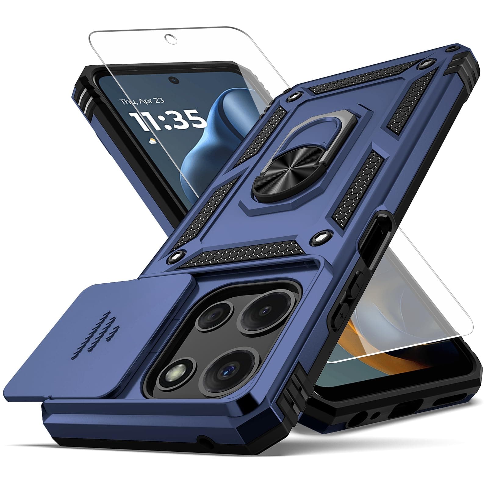 YZOK for Moto G 5G 2025 Case,with Camera Lens Cover HD Screen Protector,[Military Grade] Car Mount Kickstand Shockproof Protective Case for Motorola G 5G 2025, Blue