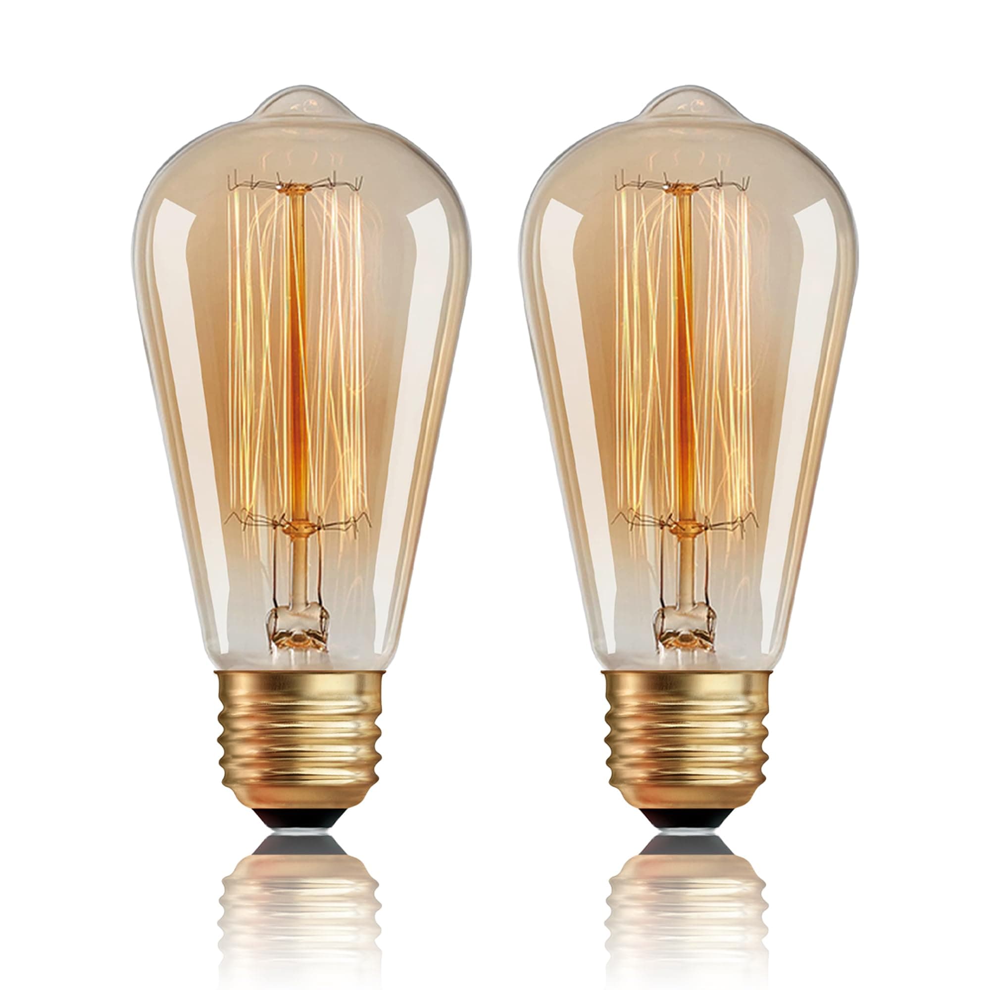 Sevici ST64 Edison Bulbs 2 Pack,Amber Vintage Incandescent Light Bulbs 110V 40W 240LM,E26 Base 2200K Dimmable Decorative Antique Squirrel Cage Filament Incandescent Bulb for Chandelier Pendant Lamps