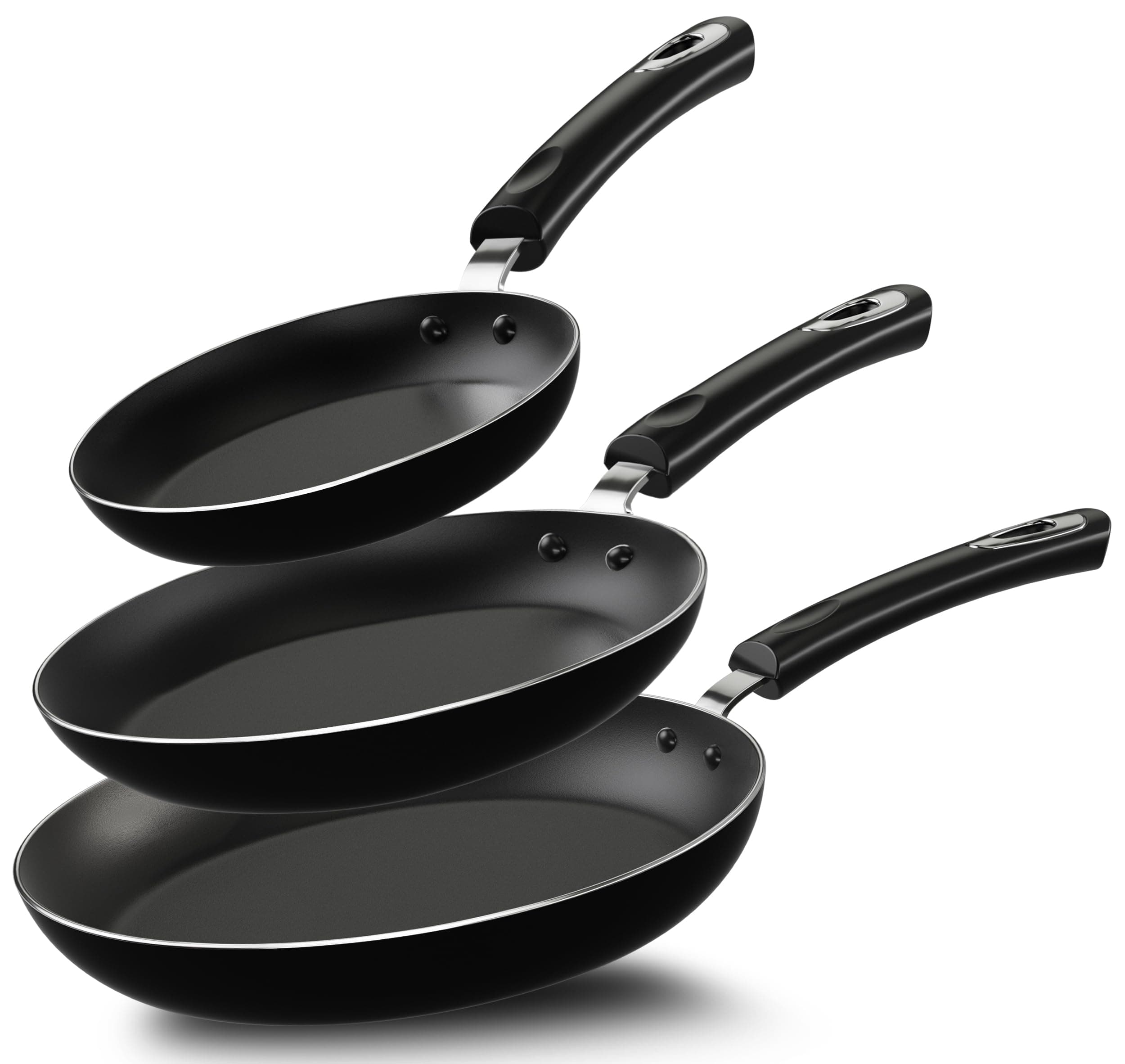 KICHLY Nonstick Frying Pan Set, 3-Piece Induction Cookware Set, Black