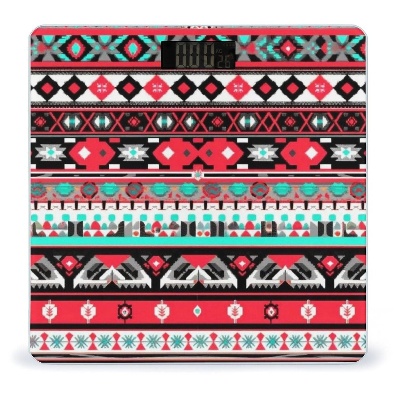 Energy Saving Scale Bathroom Weighing Scale Smart Scale for Body Weight Digital Geometric Indiana Western Southwest Tribal Ethnic Aztec Red Turquoise