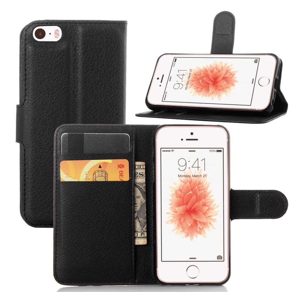 iPhone 5/5S/SE Case–Manyip PU Leather Stand Wallet Flip Case Cover for iPhone 5/5S/SE,Business Style Phone Protection Shell,The case with[Cash and Card Slots]
