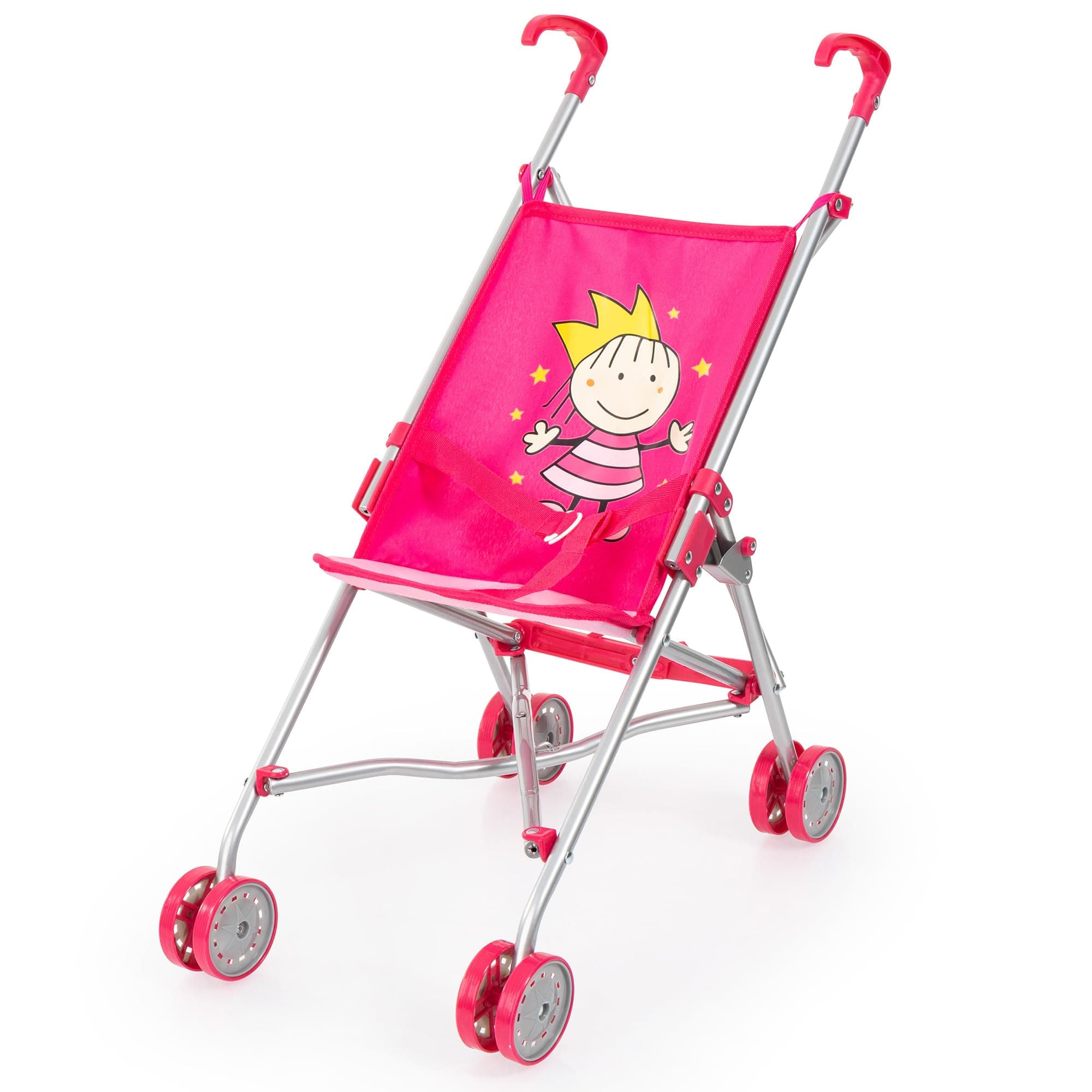 Bayer Design: Doll Buggy - Hot Pink & Princess - Play Umbrella Stroller, Accessory for Dolls Up to 18", Quick-Fold, Dual Wheels, Seat Belt, Kids 3+