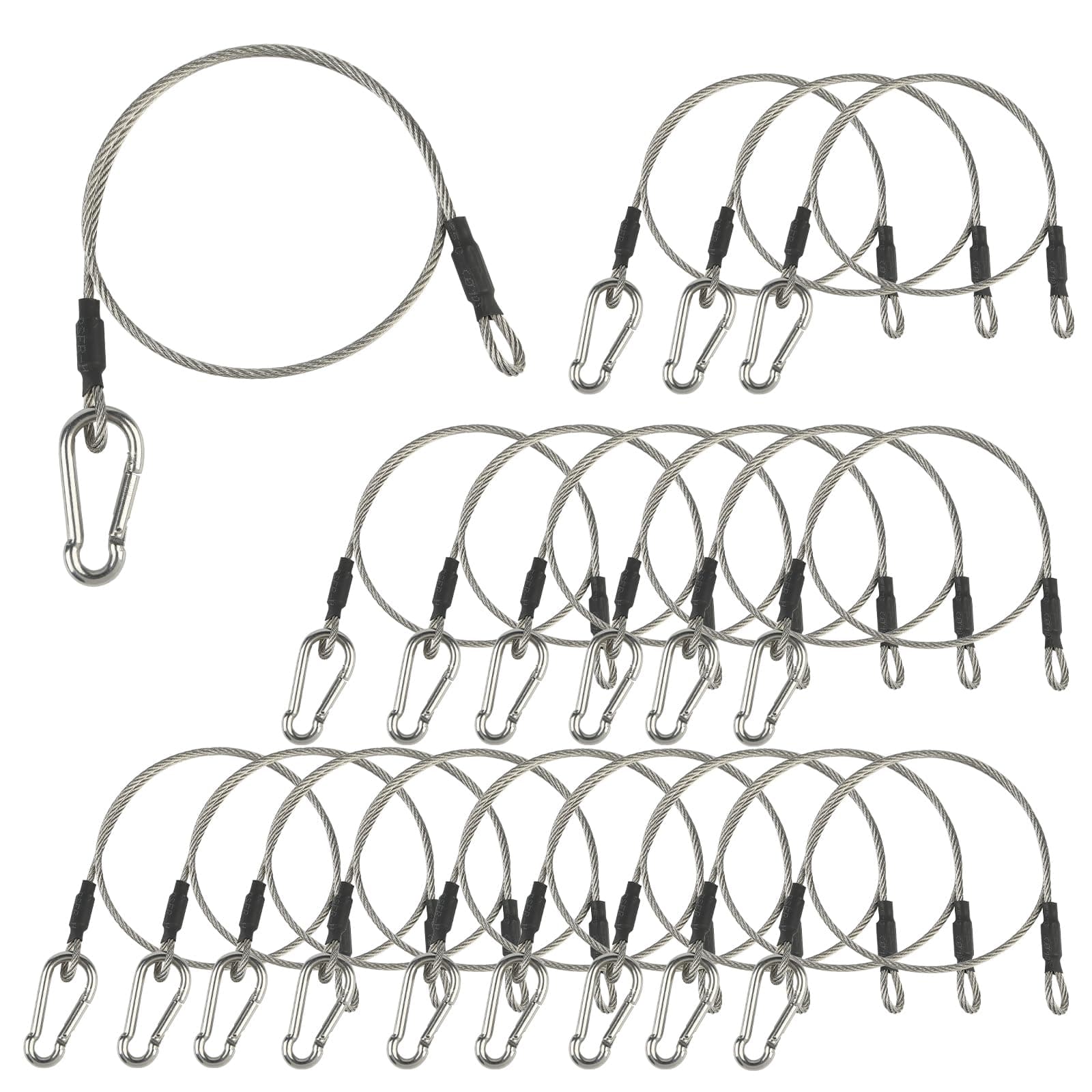 LAICCUM 1/8" Stage Light Cables 20 Pack, 2ft Safety Cables with Carabiner Lock for DJ Light Equipments, Stainless Steel Wire Ropes, 120lb Load Capacity