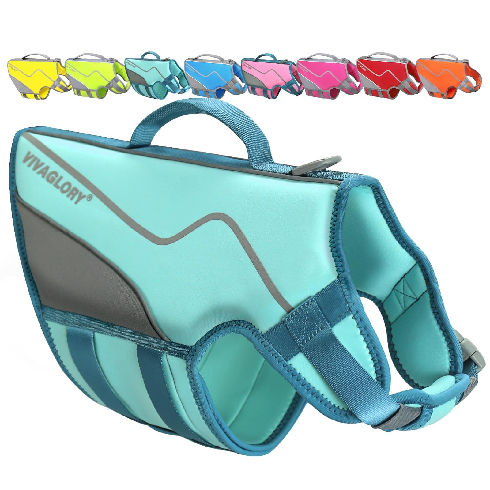 VIVAGLORY Dog Life Jacket Neoprene Dog Life Vest, M, Cyan