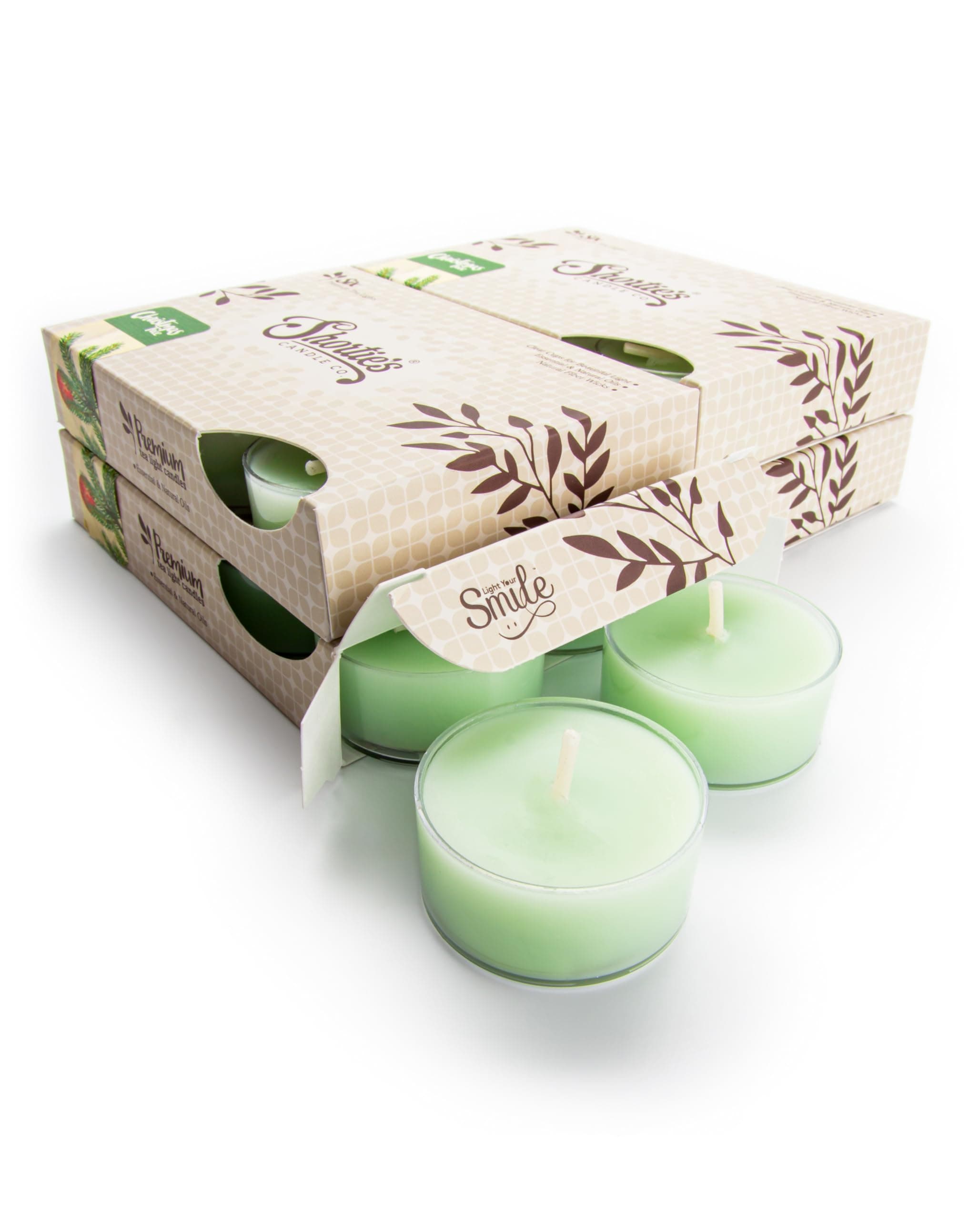 Christmas Tree Premium Tealight Candles Bulk Pack - Highly Scented with Essential & Natural Oils - 24 Green Tea Lights - Beautiful Candlelight - Made in the USA - Christmas & Holiday Collection