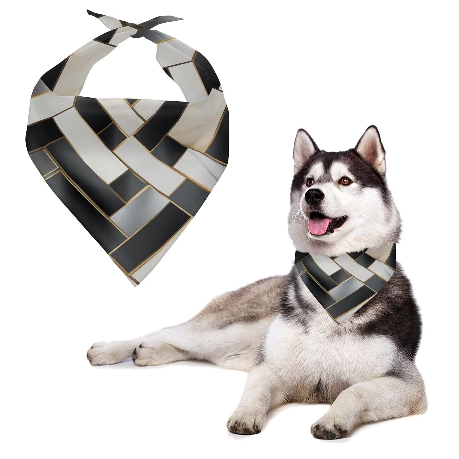 Rivatimrio Dark Marble Dog Bandanas, Black White Colorblock Triangle Scarf Pet Bow Tie, Abstract Visual Art Pet Bibs Handkerchiefs for Small Medium Large Dogs and Cats
