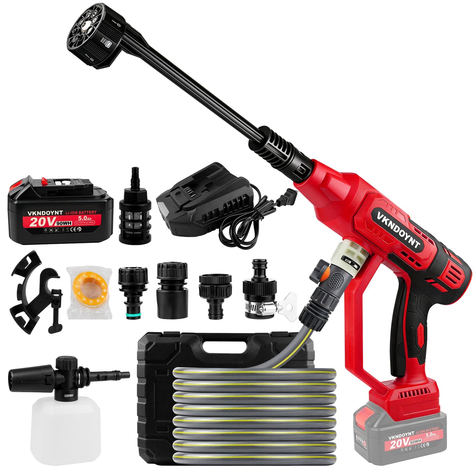 Cordless Pressure Washer, 2000PSI MAX Portable Brushless Pressure Washer, 5.0Ah Battery, 4 Speed Adjustment LCD Touch Screen, 8-in-1 Nozzle, 2A Fast Charger, with Garden Hose & Faucet Connectors
