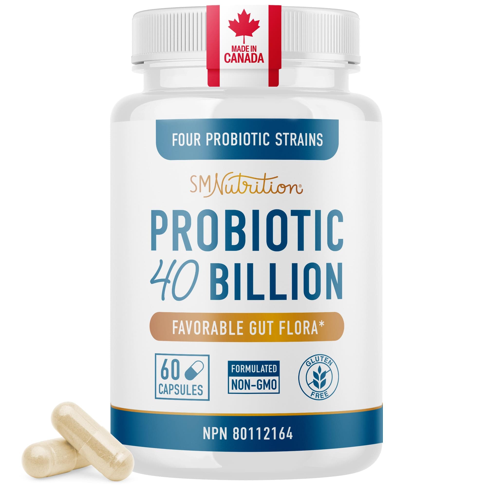 Probiotic 40 Billion CFU + Prebiotics, Synbiotic Capsules, Delayed Release