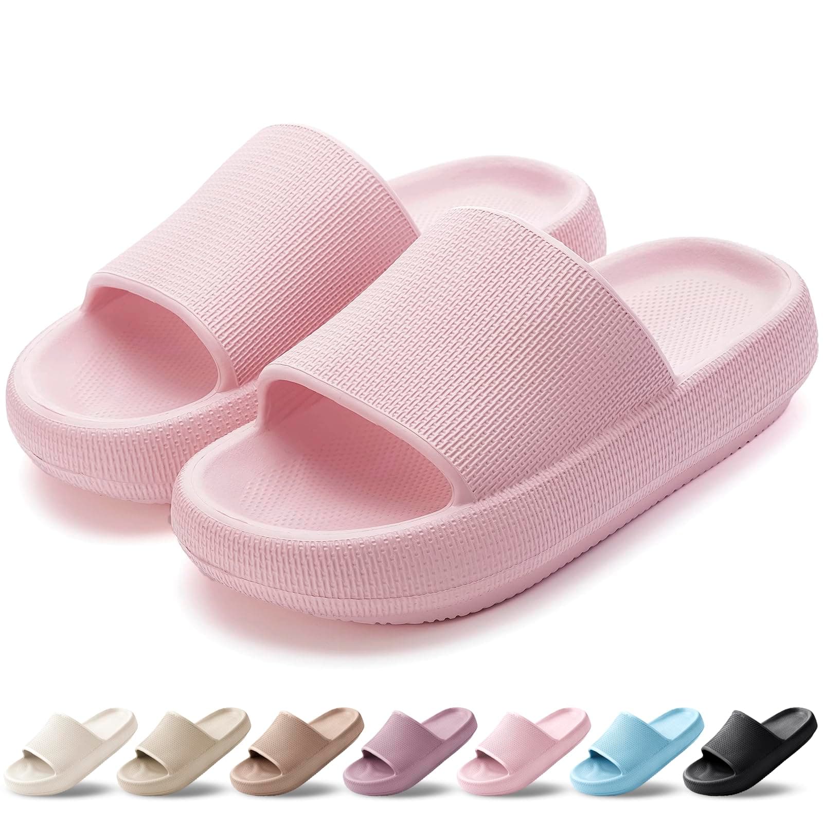 VAVOBIS Sliders Cloud Slippers Women Men Lightweight Slippers Cloud Sliders Non-Slip Flip Flops with Thick Sole for Bathroom Pool Beach House Waterproof Indoor/Outdoor，Pink，3-3.5 UK