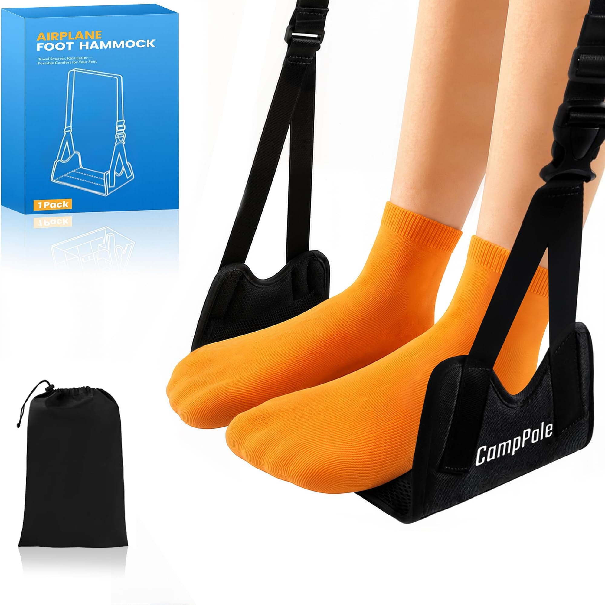 1 Pack Airplane Foot Hammock, No-Collapse Foot Hammock for Plane Travel, Thickened Bamboo Airplane Foot Rest, Adjustable Footrest for Office, Long Flight