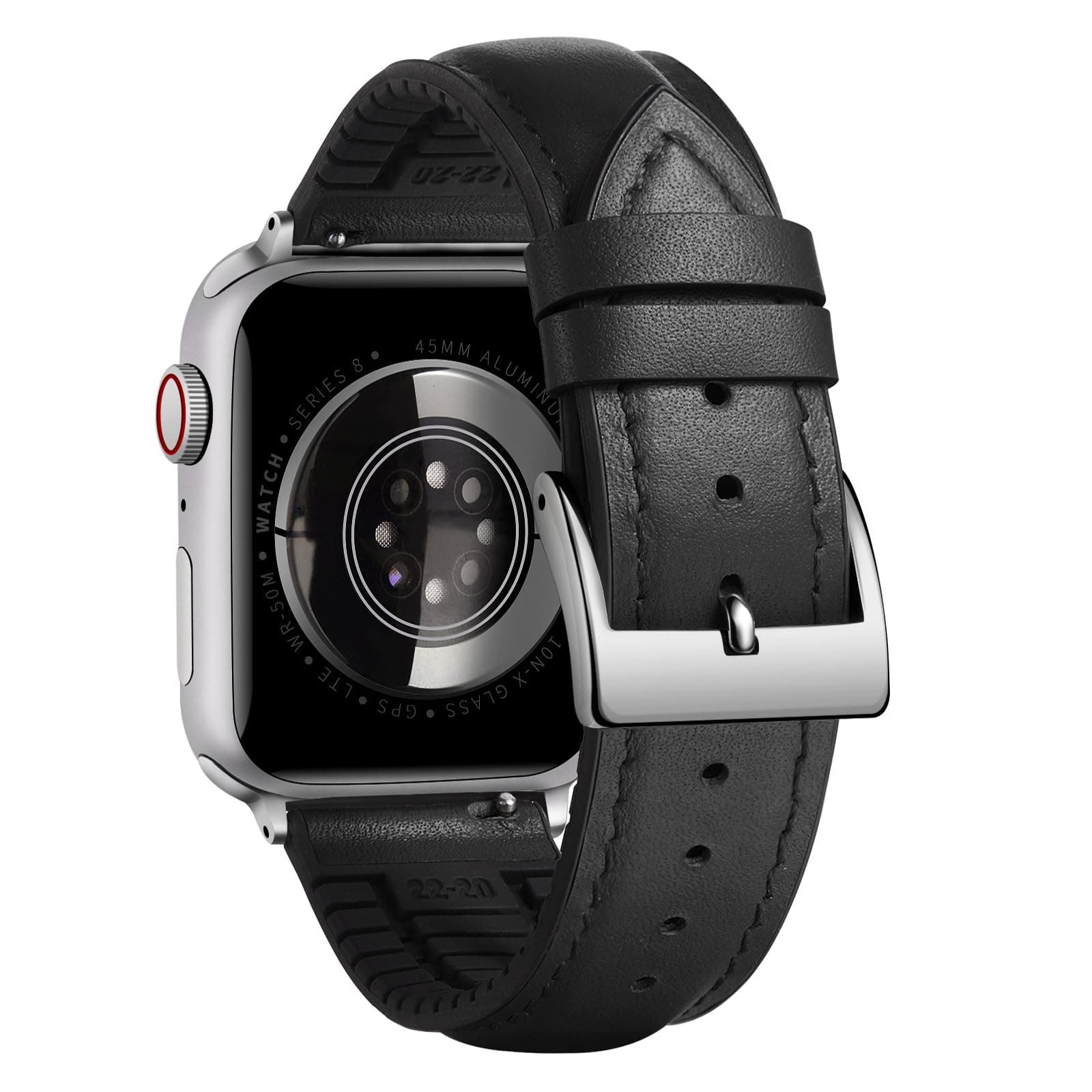 BINLUN Leather Silicone Bands Compatible with Apple Watch 38mm 40mm 41mm 42mm 44mm 45mm 46mm 49mm Sweatproof Replacement Strap for iWatch 11/10/9/8/7/6/5/4/3/2/1/Ultra/SE(Silver Buckle,Black)