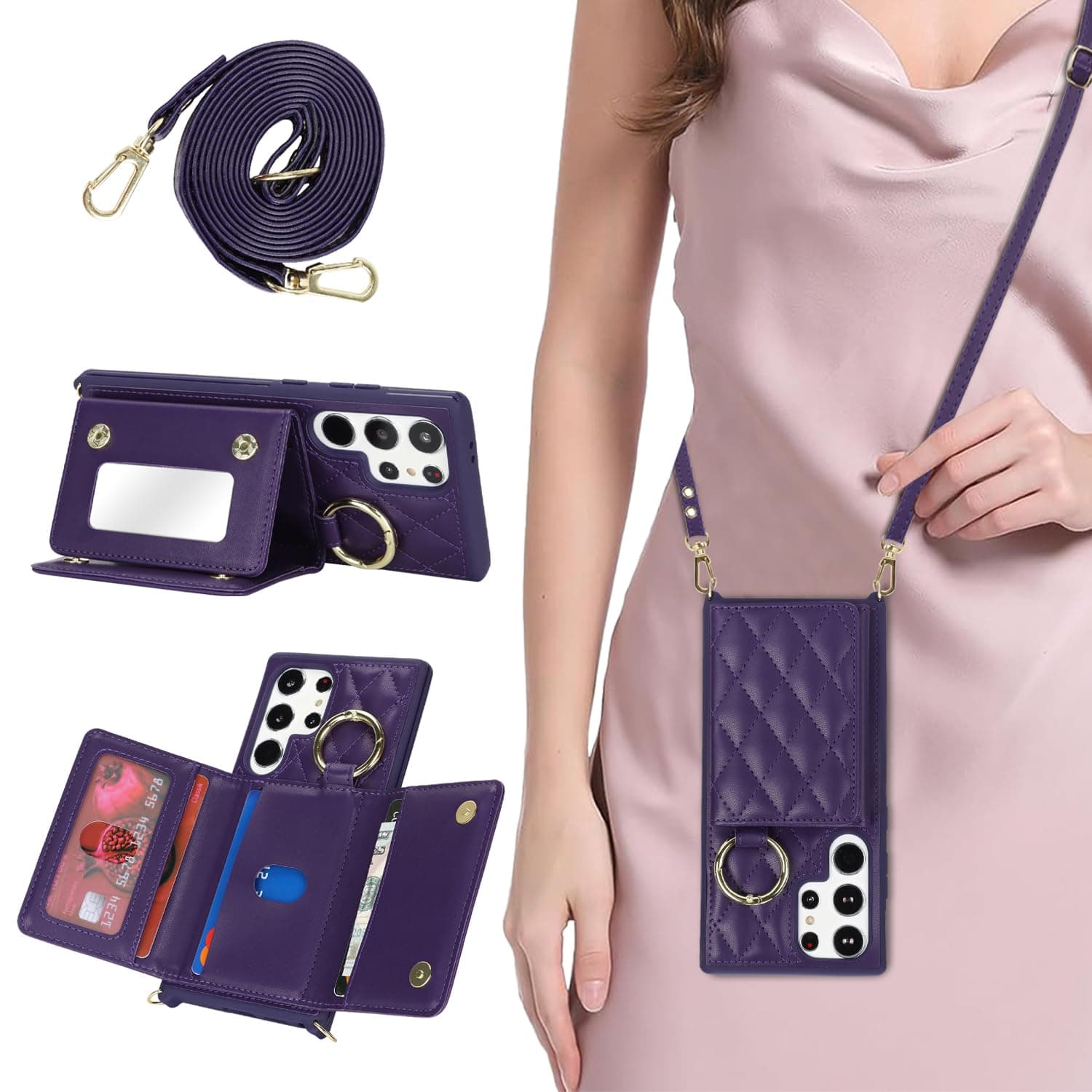 Cavor for Samsung Galaxy S24 Ultra Wallet Case with Card Holder,Deep Purple