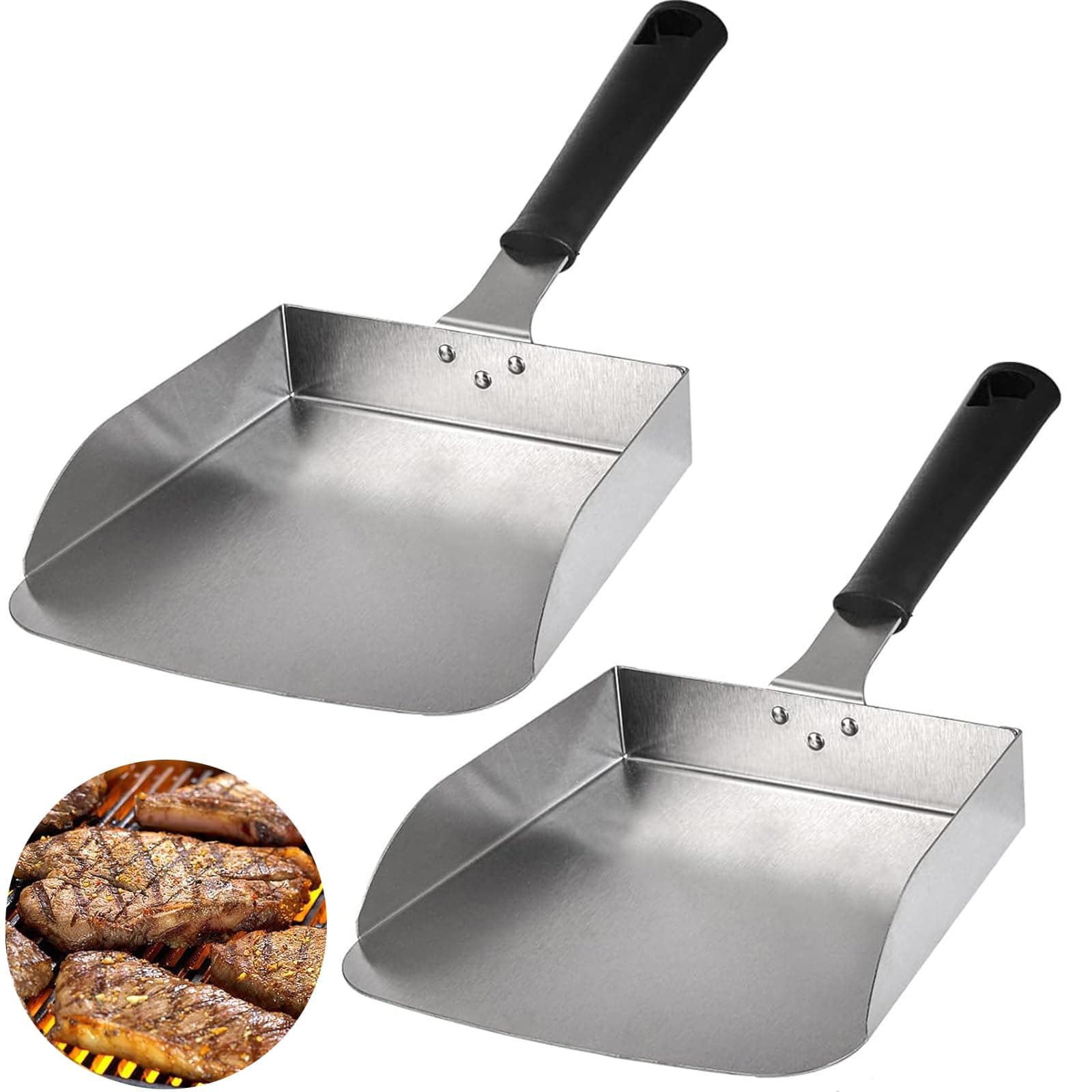 Yarlung 2 Pack Large Smash Burger Spatula, Stainless Steel Griddle BBQ Grill Shovel Scraper Scoop for Fried Food, Stir Fry, Hibachi Tools