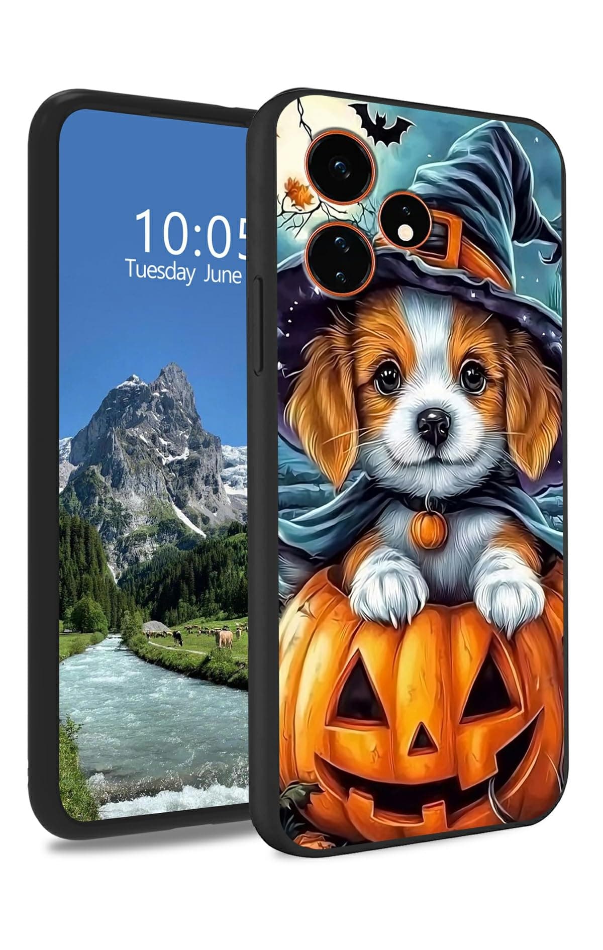 DIGTIALL Dog Wearing Witch Hat Pumpkin Case for Boost Celero 3 5G Plus(XD6U695DS)/Celero 5G Plus 2024 6.78", Slim Soft TPU Silicone Protective Cover, Anti-Slip Grip & Shockproof