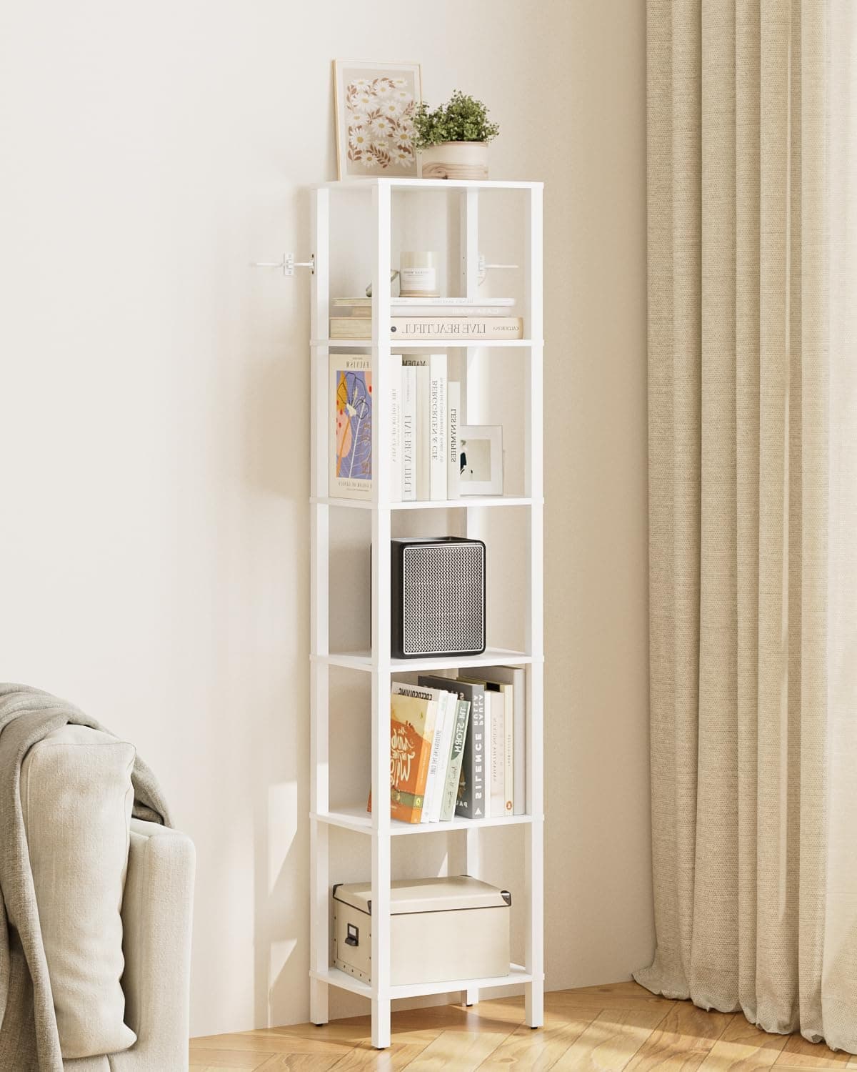 Apetaccat Book Shelf, 6-Tier Bookshelf, Small Bookcase for Small Space, Display Shelves for Living Room, Office, Bedroom, Study, Entryway, White