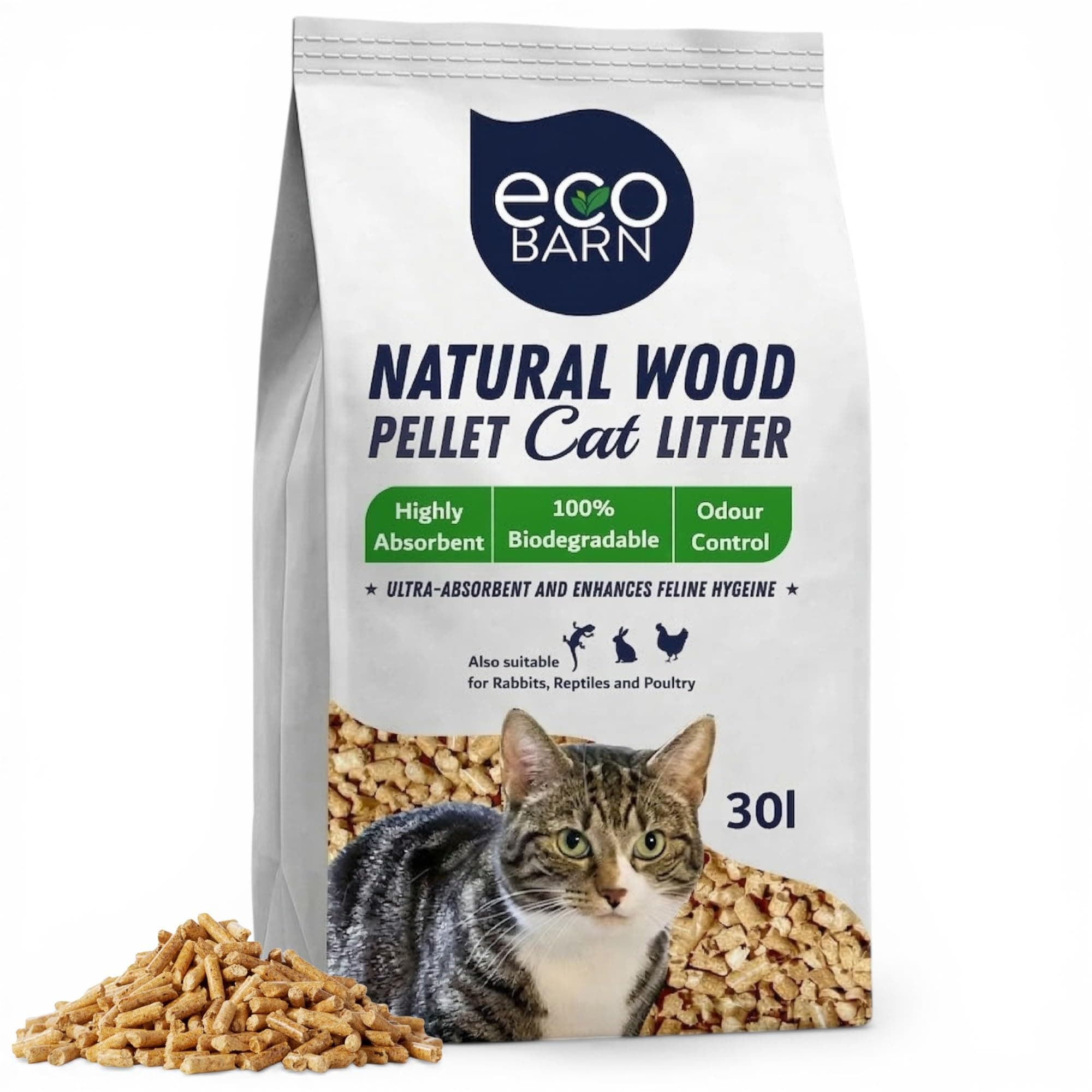 Eco Barn 30L Cat Litter Wooden Pellets. Biodegradable Cat Litter Non-Clumping (15kg)