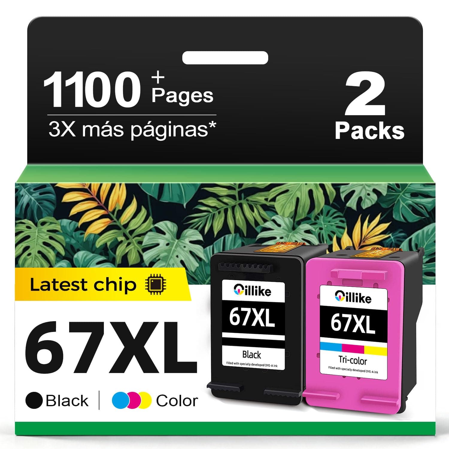 67XL Ink Cartridges Black/Color Combo Pack Replacement for HP Ink 67 XL fit for HP67 DeskJet 2827e 2855e 4227e 4255e 2700 2700e 2752 2742e 2755 2755e 4100 4152e 6000 6055e 6052 6400 6455e Printer