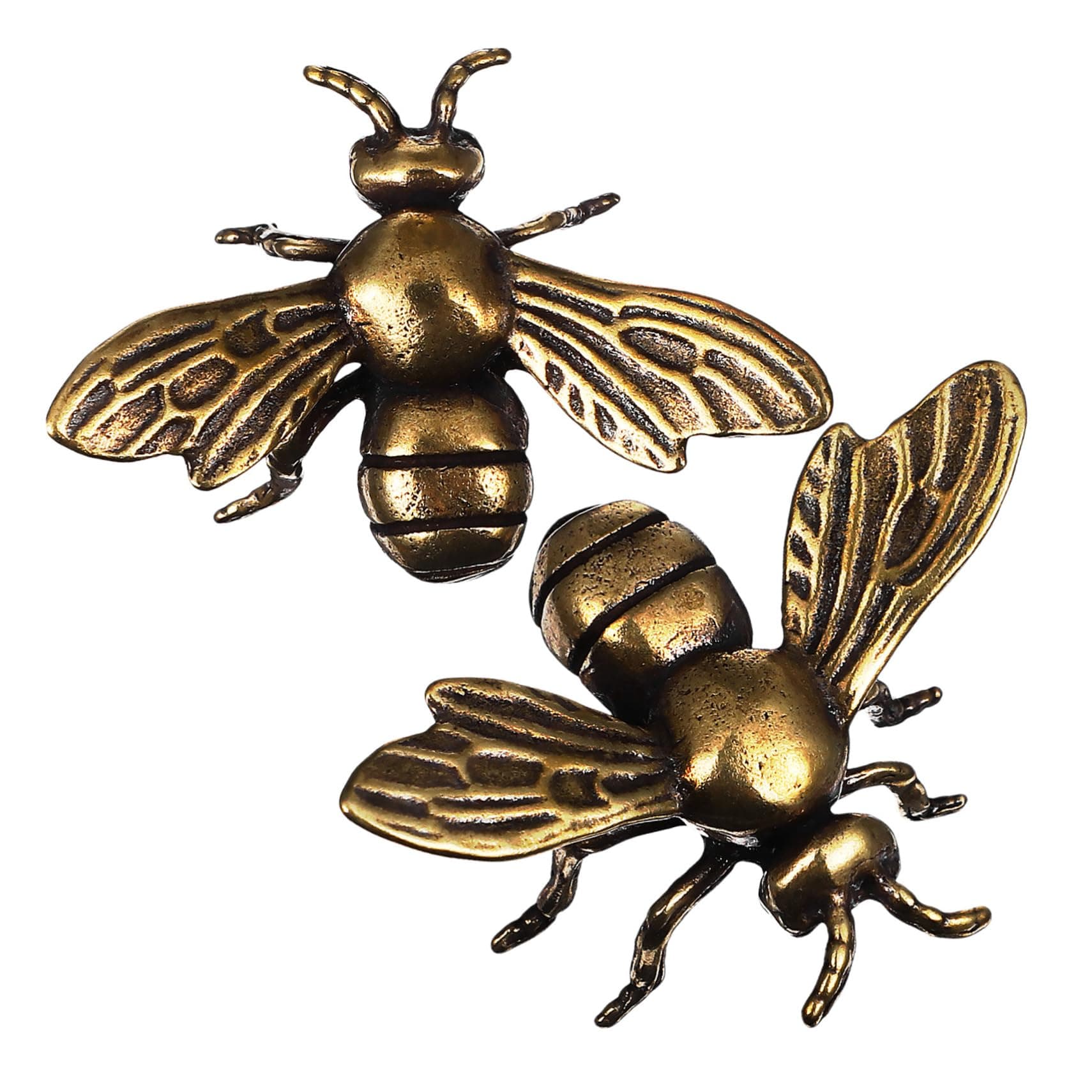 QUMIIRITY 2 Pcs Brass Bee Figurines Miniature Animal Decor Realistic Metal Bee Statues for Home Office