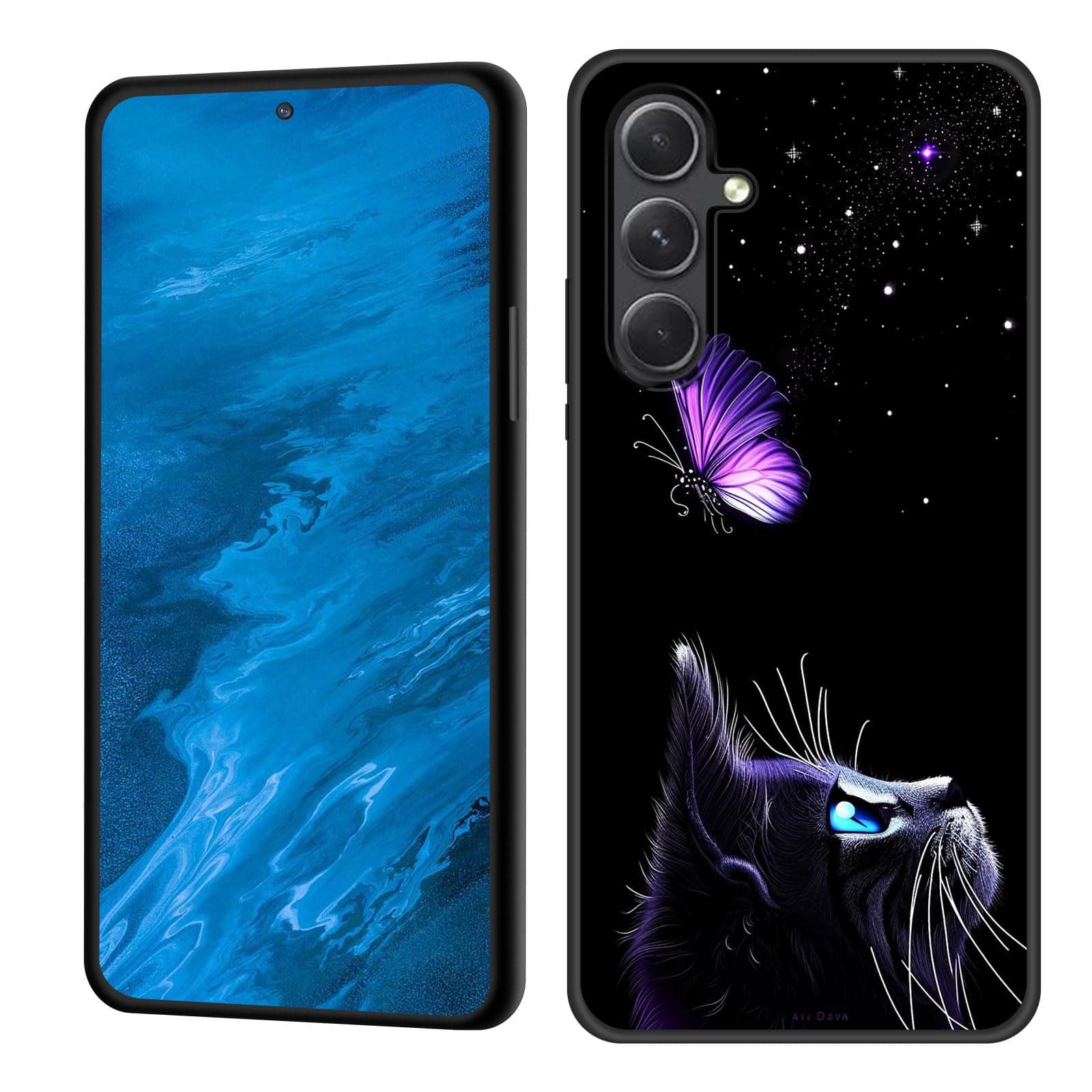 GFEWYTJYJ for Galaxy A56 5G Case,Premium Soft Silicone Rubber Full-Body Protective Anti-Scratch Shockproof Bumper Case for Samsung Galaxy A56 5G,Galaxy Cat and Butterfly