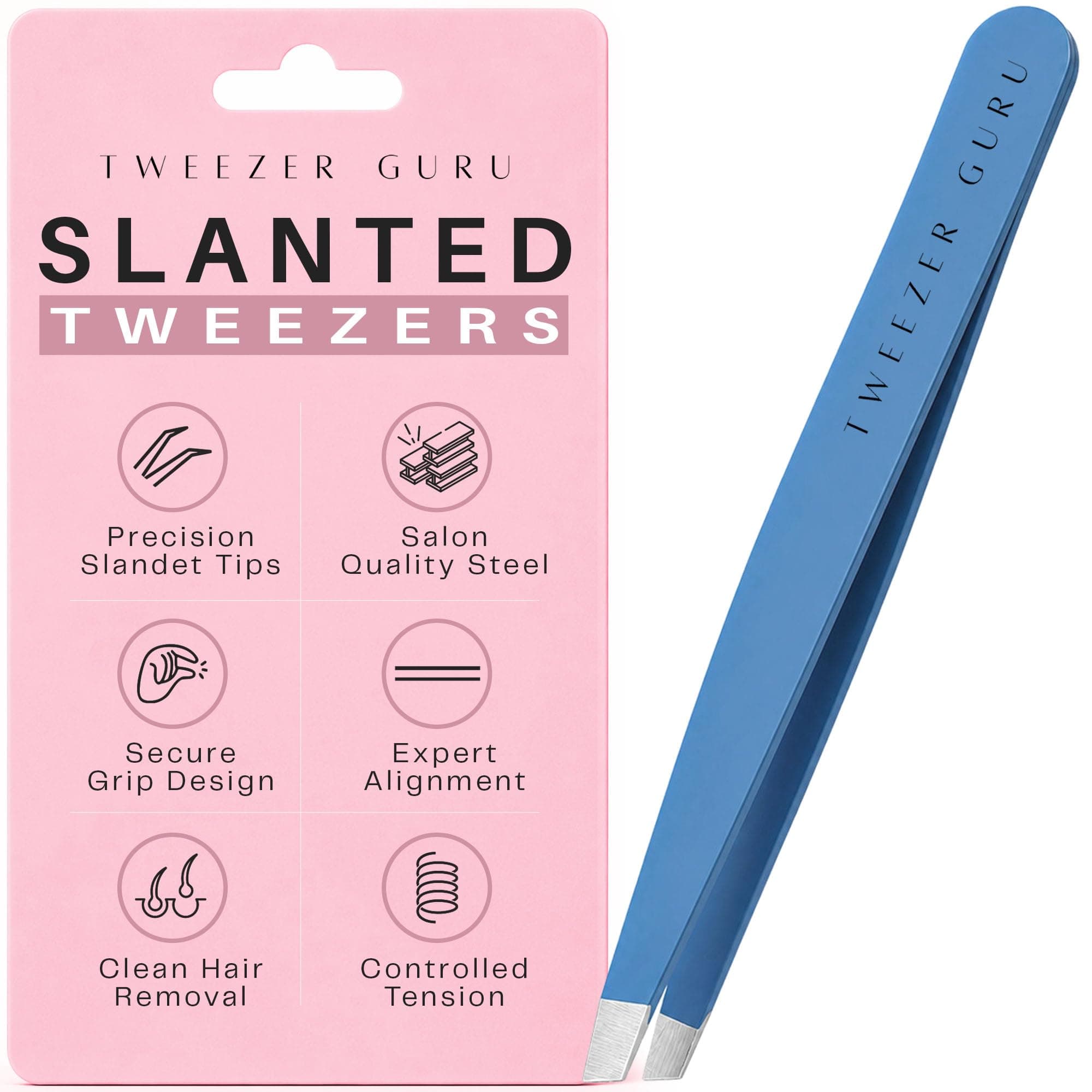 Tweezer Guru Tweezers for Women - Slant Pointed Precision Tweezers for Eyebrows & Ingrown Hair Removal - Blackhead and Splinter Tweezer with Sharp Needle Nose Point for Plucking (Bold Blue)