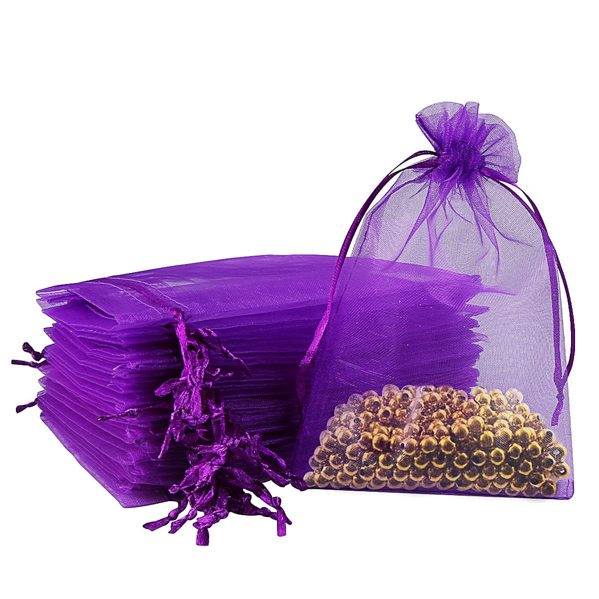 DoGeek 60Pcs 4" X 6" Inch Organza Bags (Purple, 10 * 15 cm)