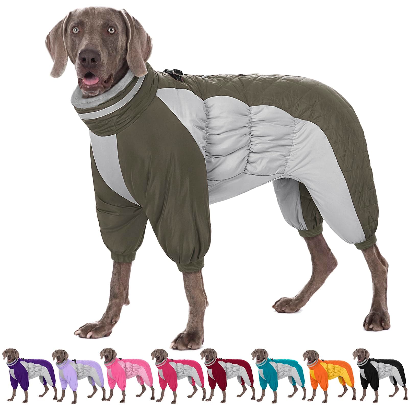 AOFITEE Large Dog Coat Warm Dog Jacket for Winter, Dogs Winter Coat with Harness Built in, Reflective Turtleneck Dogs Puffer Jacket Snowsuit, Full Body Fleece Coats for Small Medium Large Pet, XXXL