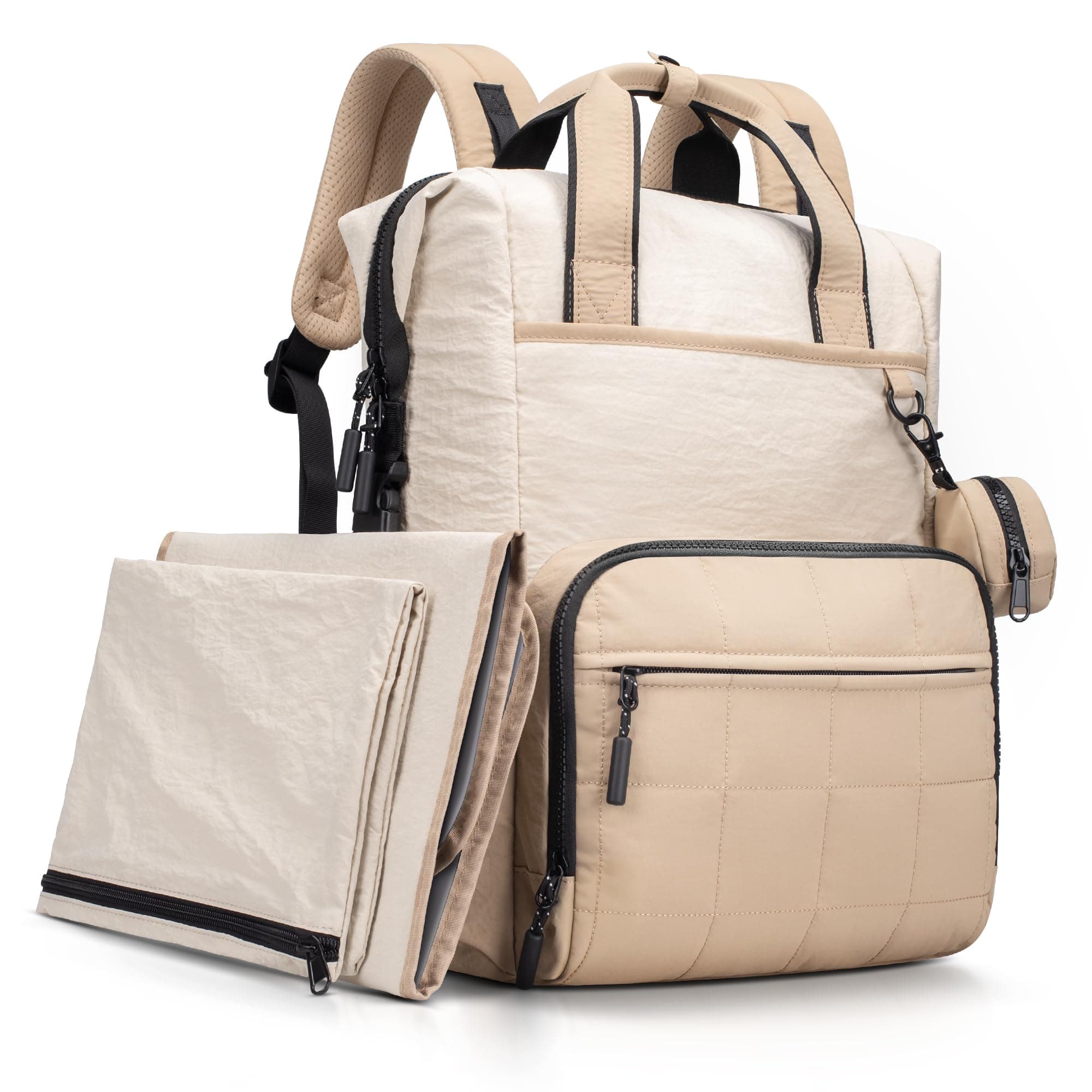 VONAL Diaper Bag Backpack, Lightweight Baby Diaper Bags, Travel Large Diaper Bag with Changing Station, Khiki Diaper Backpack for Boys Girls Newborn with Insulated Pockets, Stroller Straps