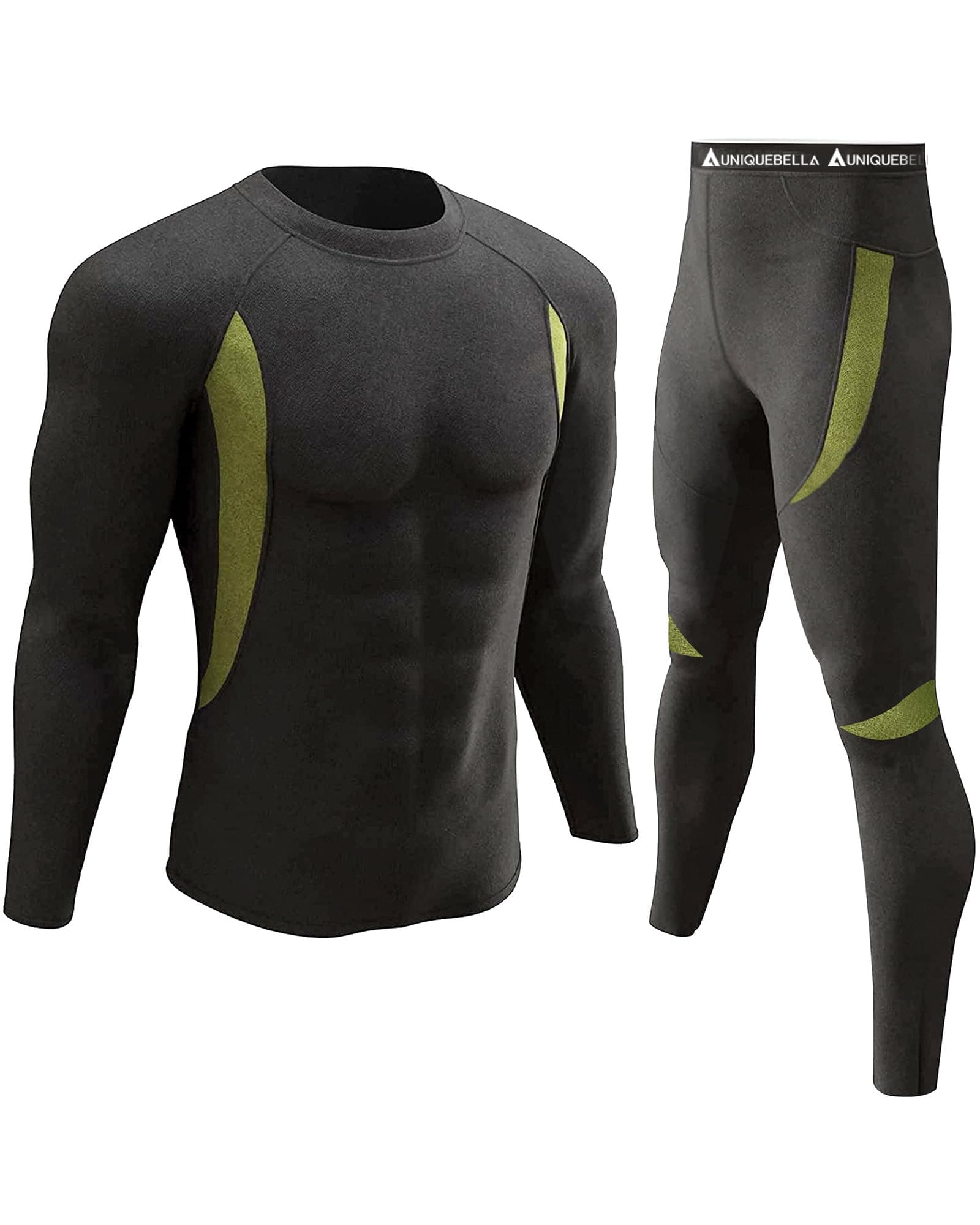 UNIQUEBELLA Mens thermal underwear set with Undershirt and Pants Black