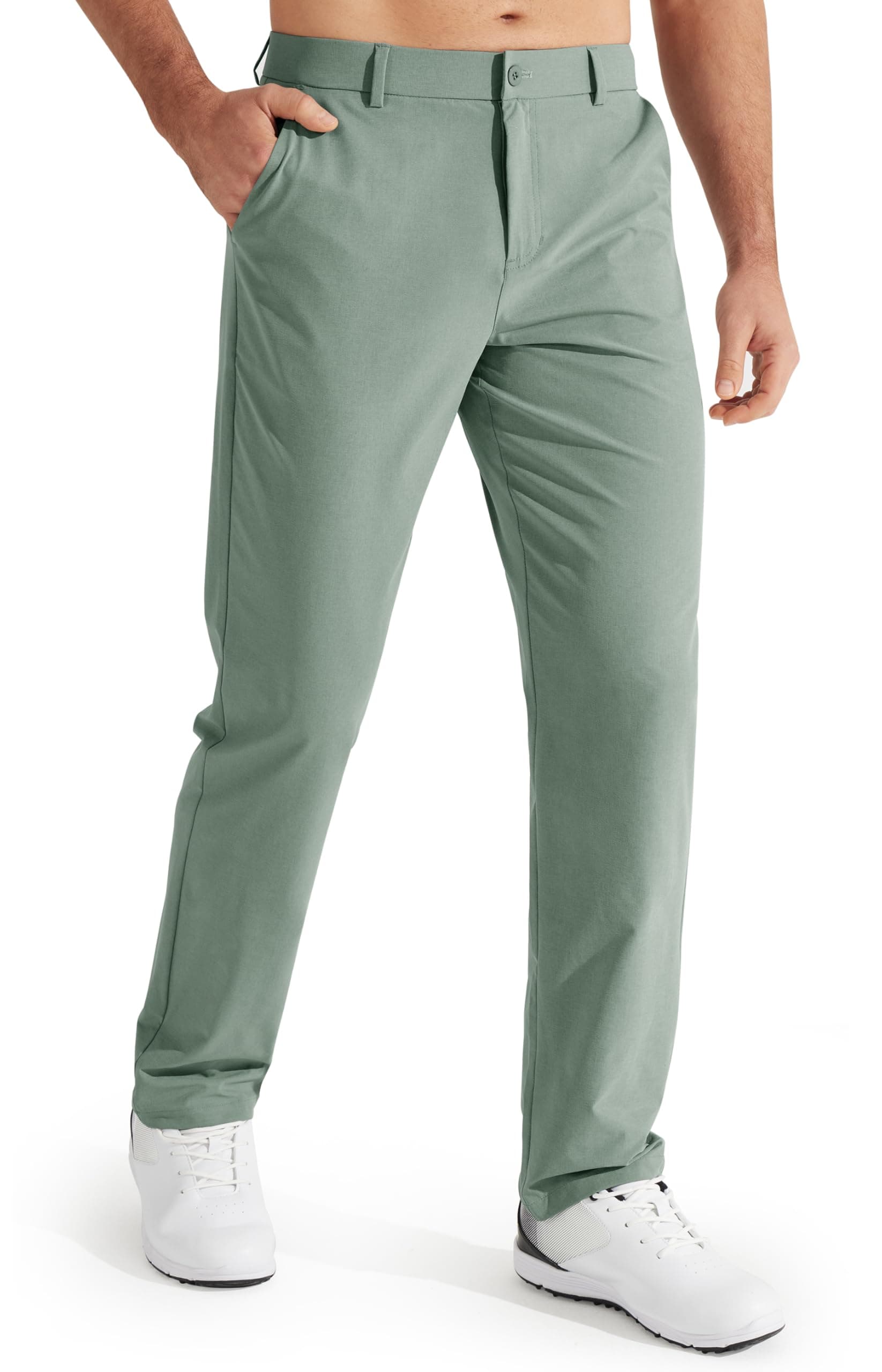 Libin Mens Golf Pants Stretch Work Dress Pants 30" Quick Dry Lightweight Business Casual Slacks for Men Travel Vocation Water Resistant, Sage Green, 34W x 30L