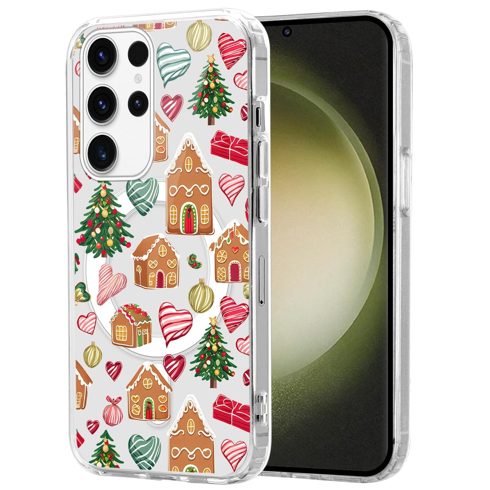 RUMDEY Christmas Transparent Magnetic Case for Samsung Galaxy A55 5G 6.5", Built-in Magnets Compatible with MagSafe, Aesthetics Pattern PC+TPU Protective Shockproof Bumper Girls Cover,Gift