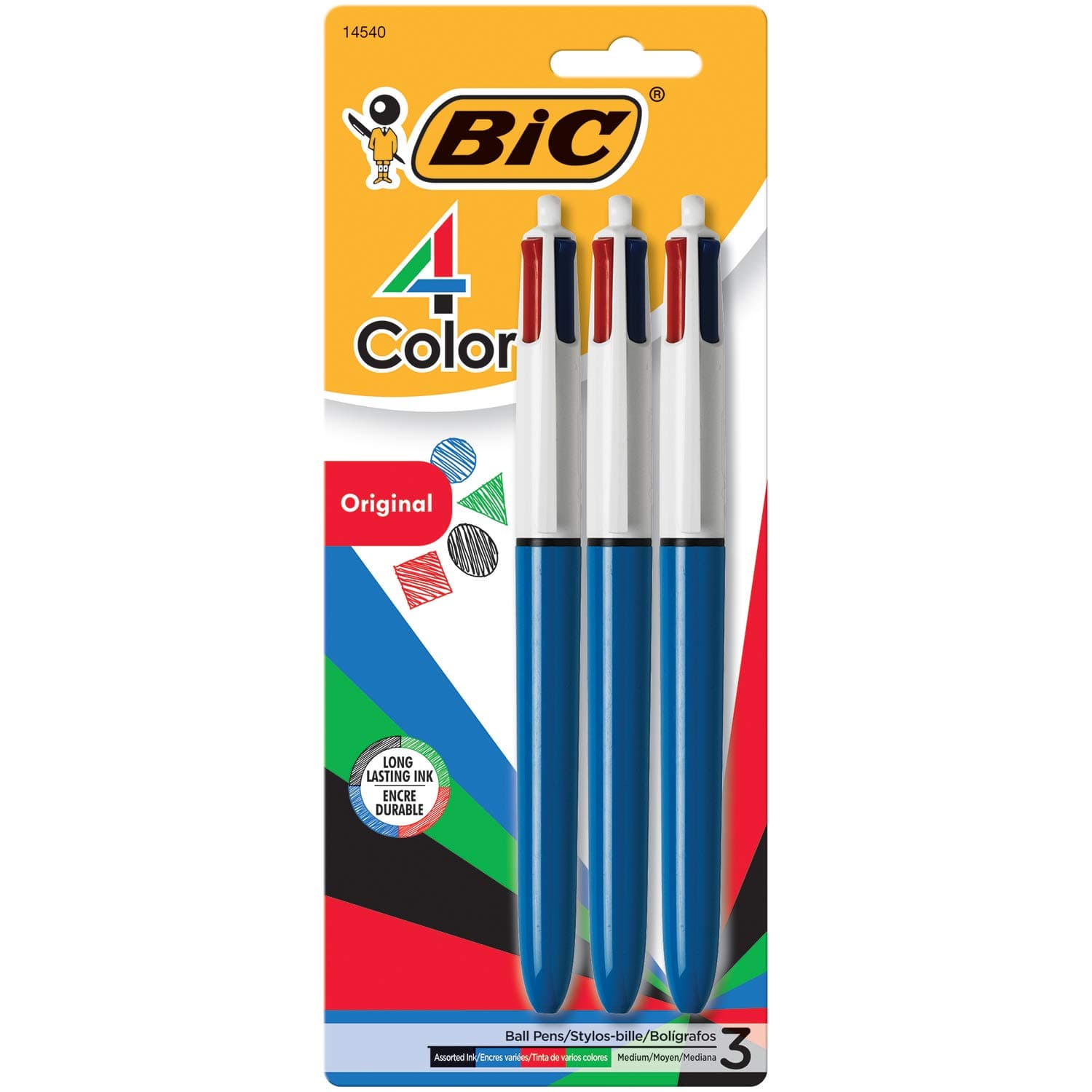 BIC 4-Color Ballpoint Pen, Medium Point (1.0mm), Assorted Inks, 3-Count- Pack of 36
