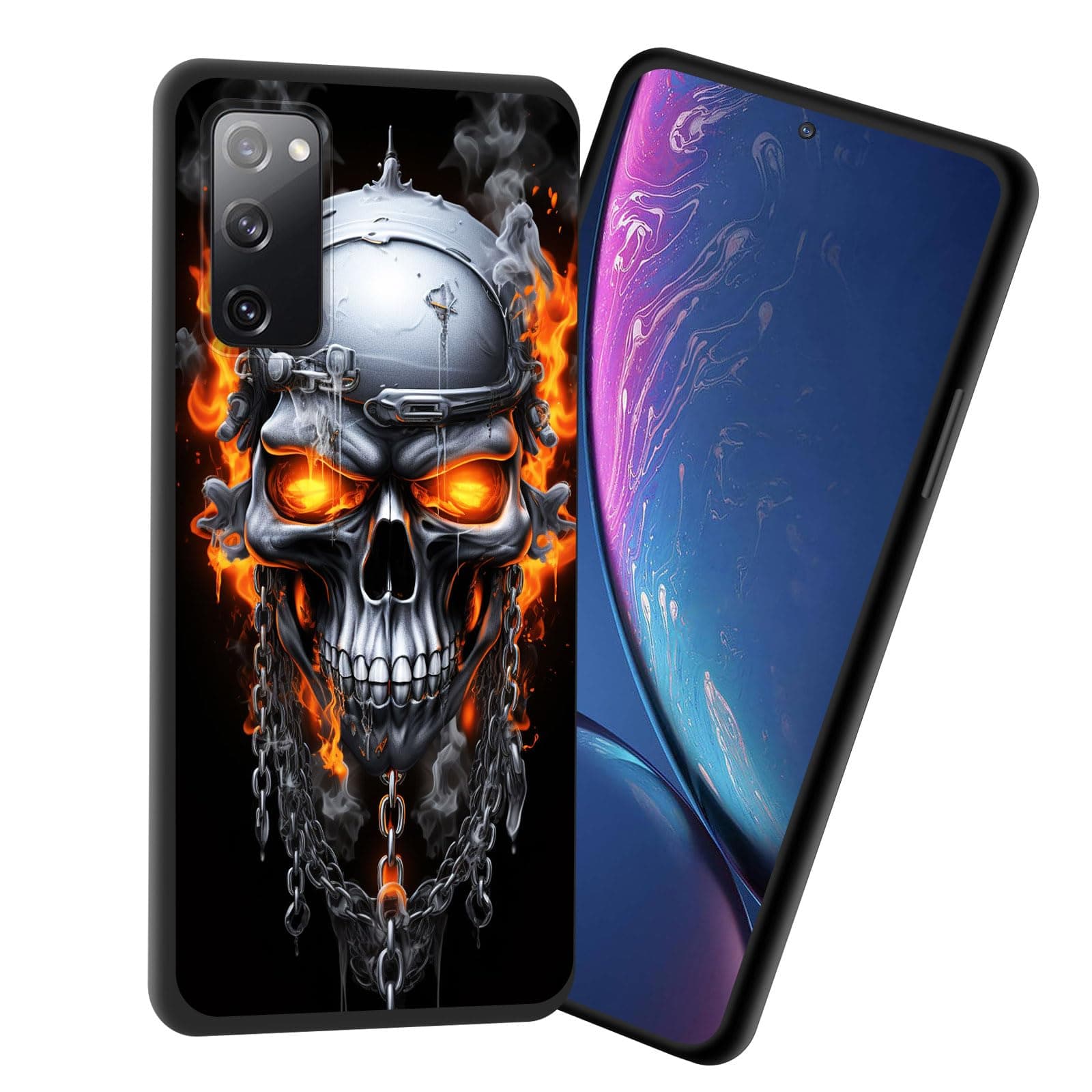 JHYYTUJTYP for Galaxy S20 FE Case,Premium Soft Silicone Slim Rubber Full Body Drop Protection Shockproof Cover Phone Case for Samsung Galaxy S20 FE,Flame Skull Chain