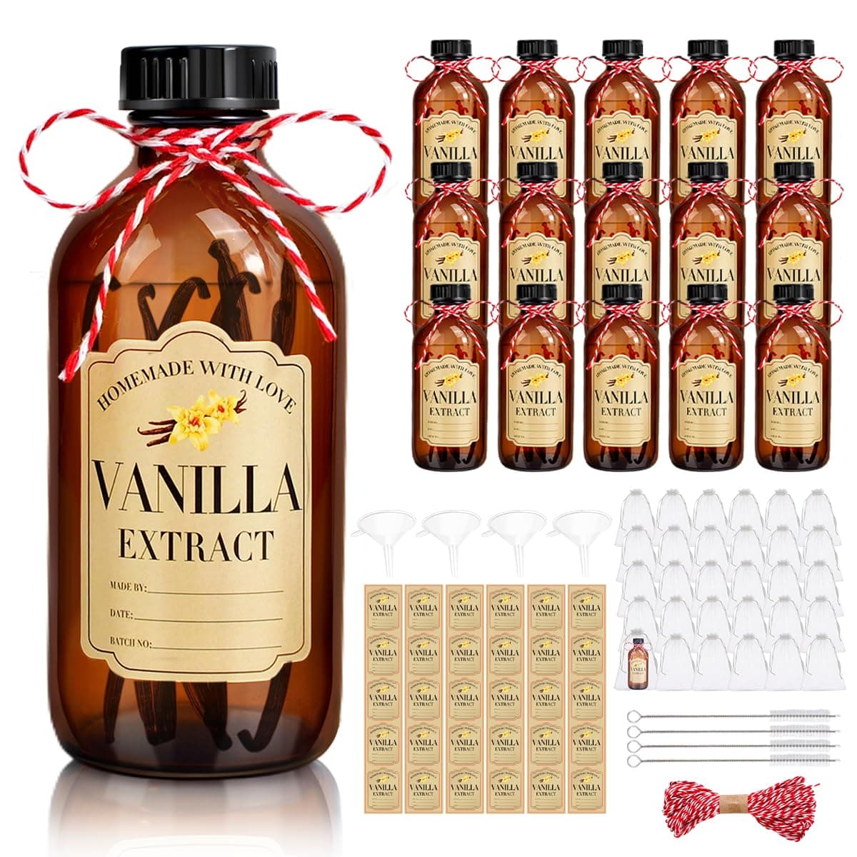 30Pcs 2 Oz Amber Glass Bottle Boston Round Bottles for Vanilla Extract Homemade,Brown Vanilla Extract Jars with Caps for Syrup Gift Glass Food Storage Canister and Sauce Beans