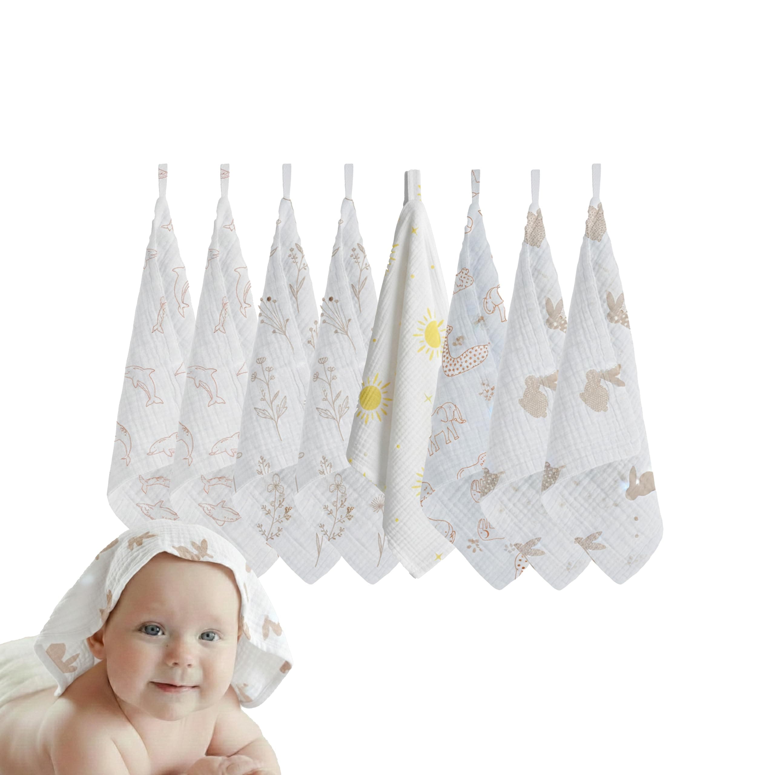 LILY O LAUREL Muslin Baby Washcloths, 100% Cotton, Super Soft Absorbent, wash Cloths for Babies, Baby Wipes, Face Towels, 11"x11", Newborn Essentials – Pack of 8