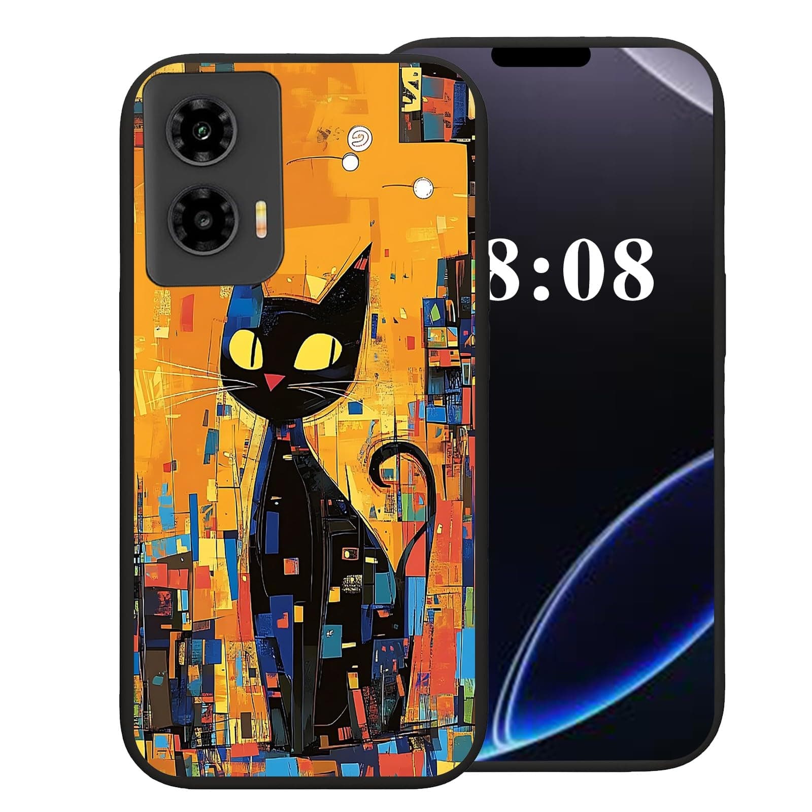 NLZQTTBD for Moto Edge 2024 Case,Black Soft TPU Silicone Shockproof Protection Cover Phone Case for Motorola Moto Edge 2024 5G 6.6 inch,Cute Amusing Pattern | Colorful Graffiti Cat