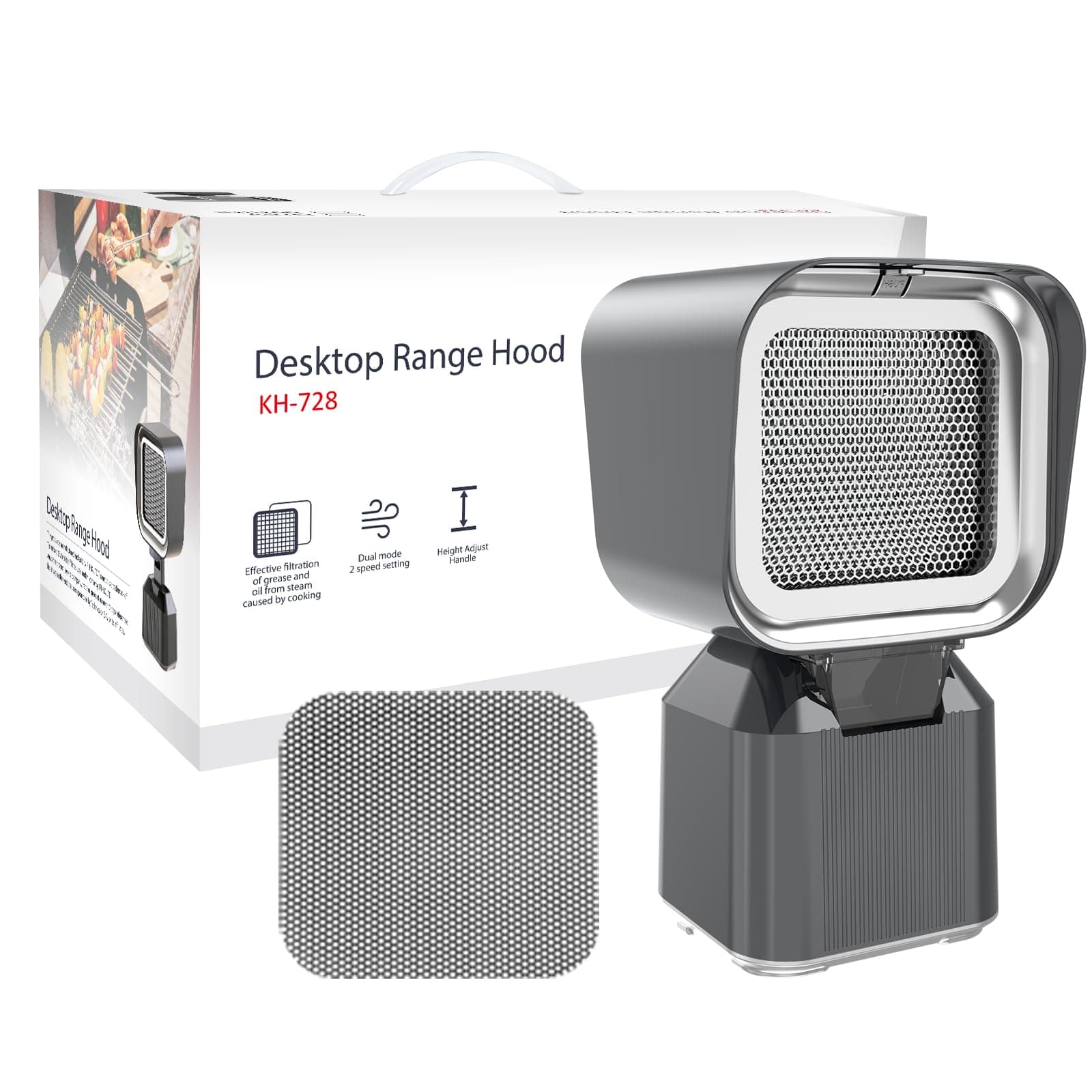 Portable Kitchen Hood, Portable Exhaust Fan For Kitchen with Adjustable Angle Height & 3 Detachable Filters, Portable Range Hood for Indoor BBQ, Hot Pot