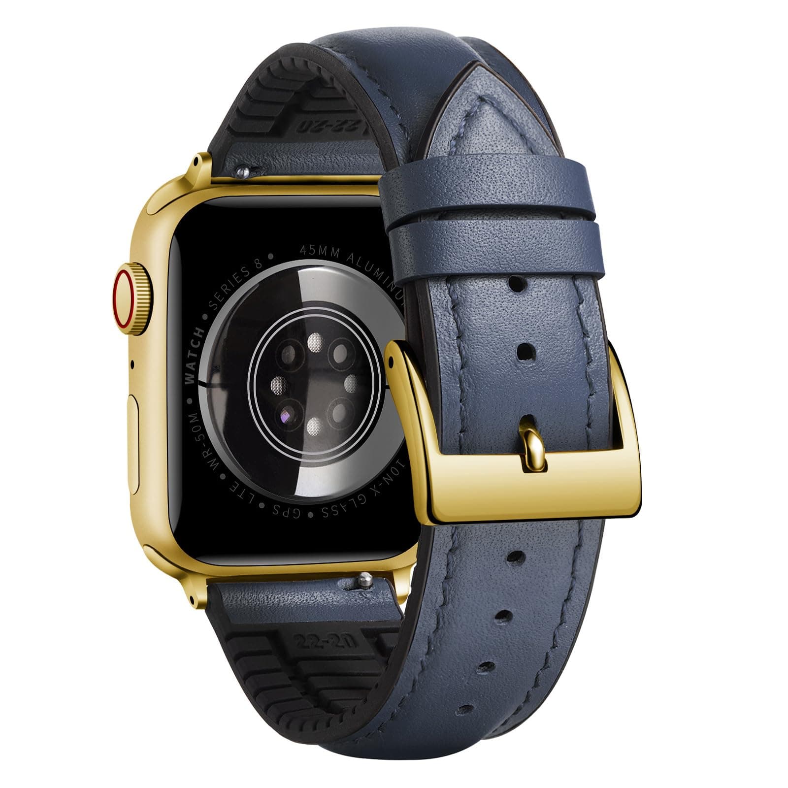 BINLUN Leather Silicone Bands Compatible with Apple Watch 38mm 40mm 41mm 42mm 44mm 45mm 46mm 49mm Sweatproof Replacement Strap for iWatch 11/10/9/8/7/6/5/4/3/2/1/Ultra/SE(Gold Buckle,Deep Blue)
