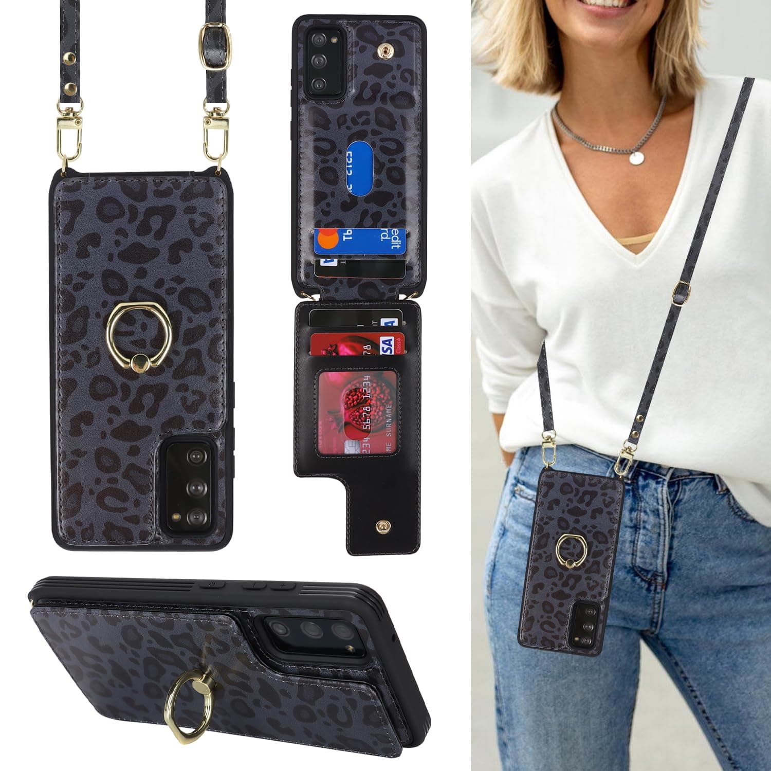 Cavor for Samsung Galaxy S20 Case Wallet for Women, Black Leopard